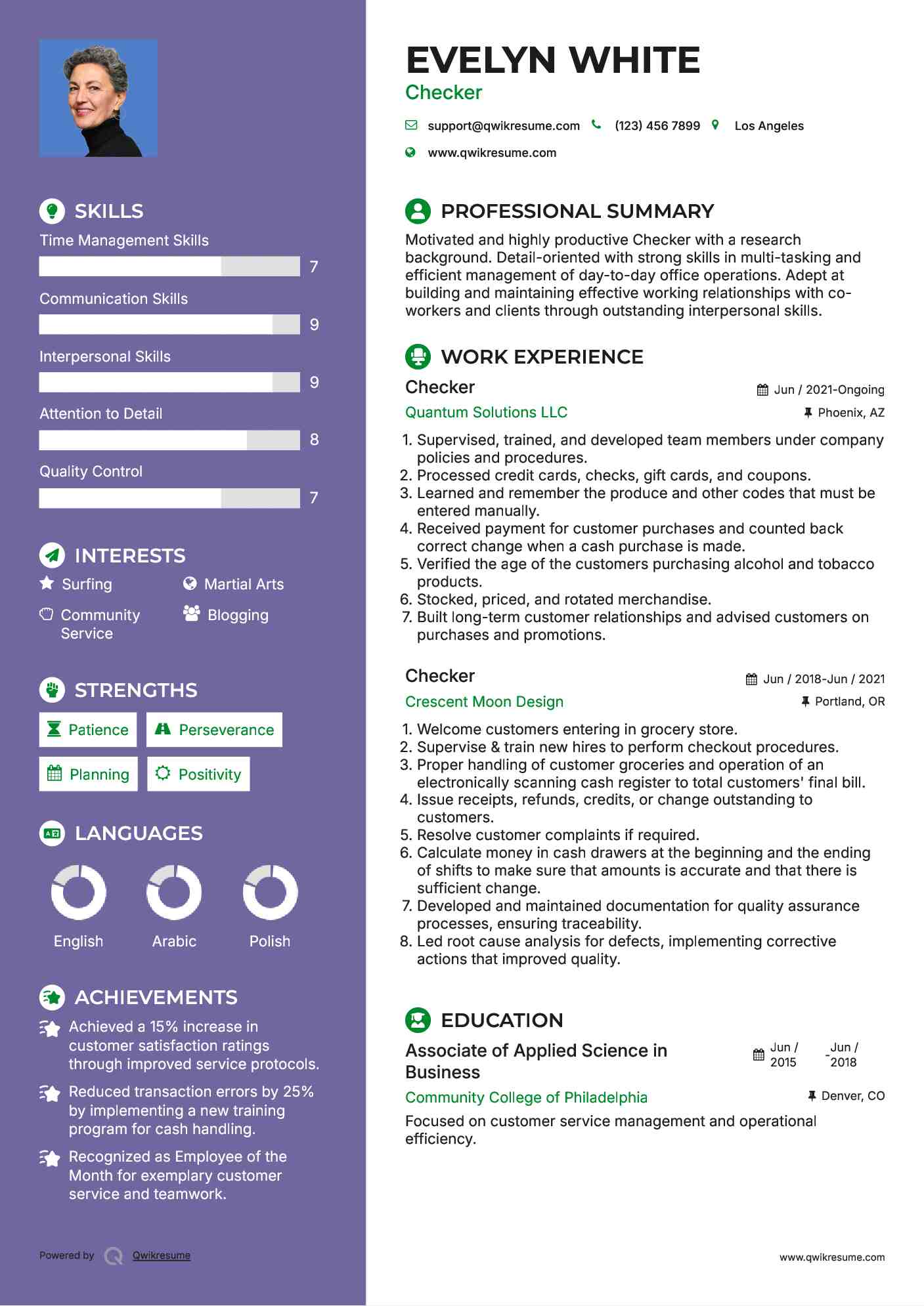 Checker Resume Samples QwikResume