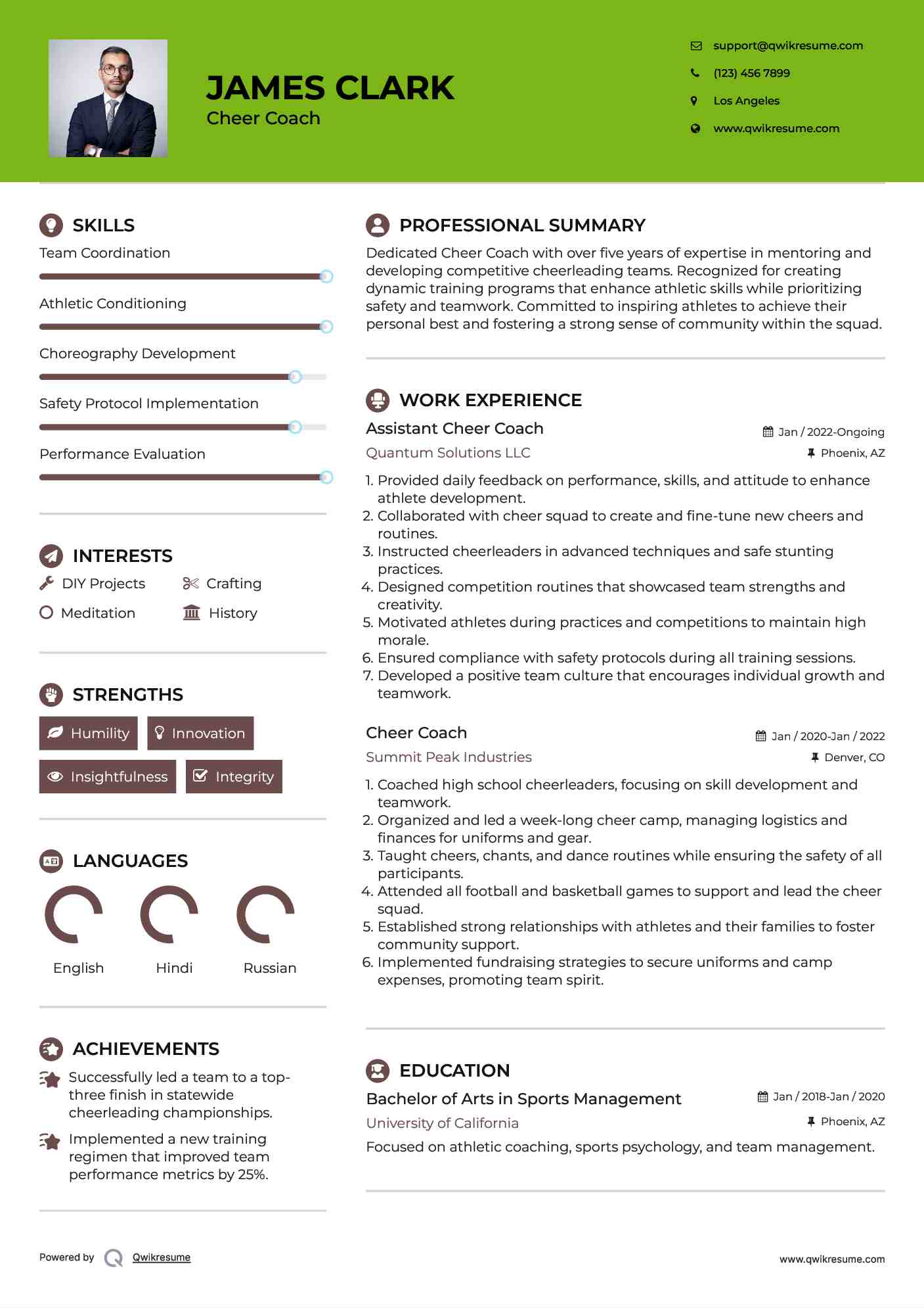 Assistant Cheer Coach Resume Format