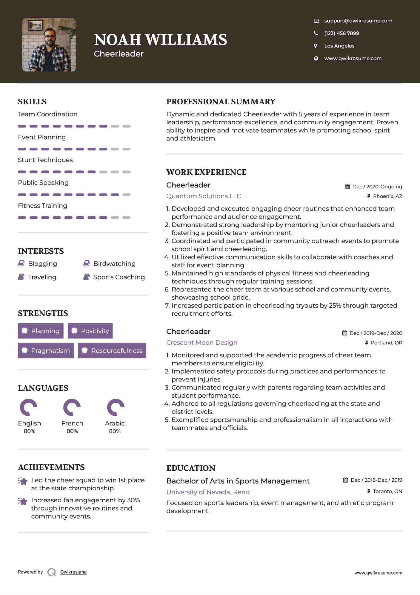 Cheerleader Resume Template