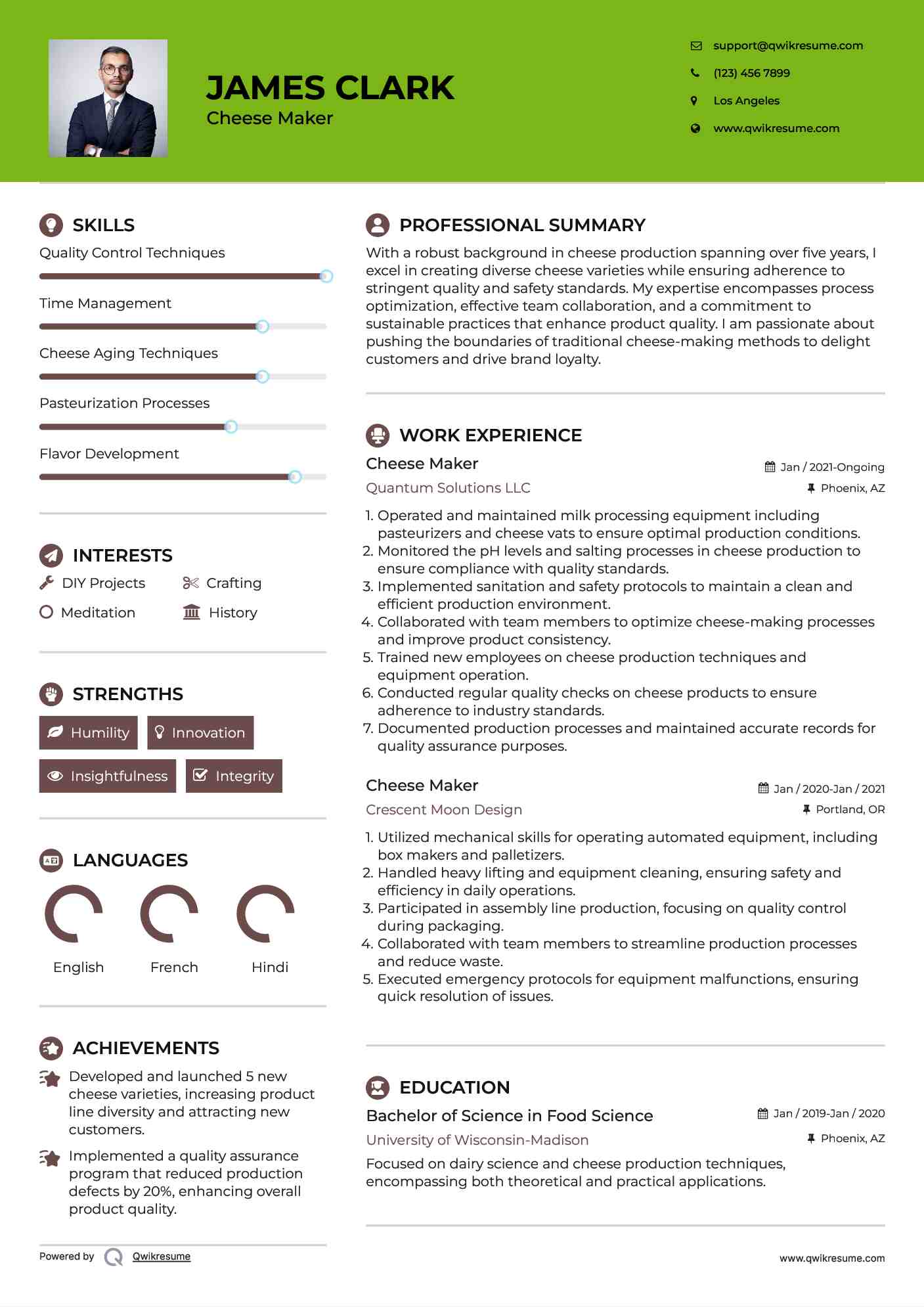 Cheese Maker Resume Template