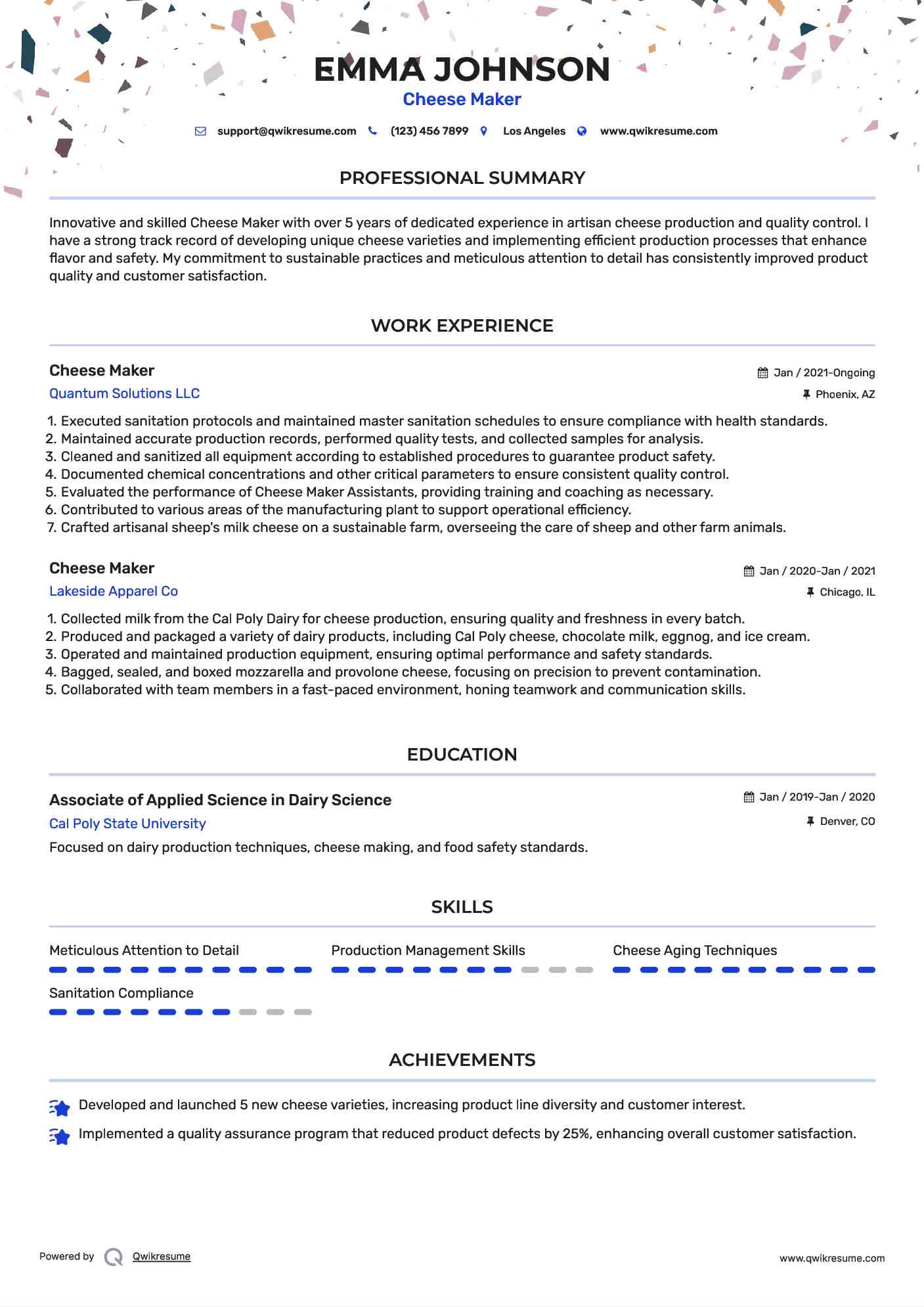 Cheese Maker Resume Template