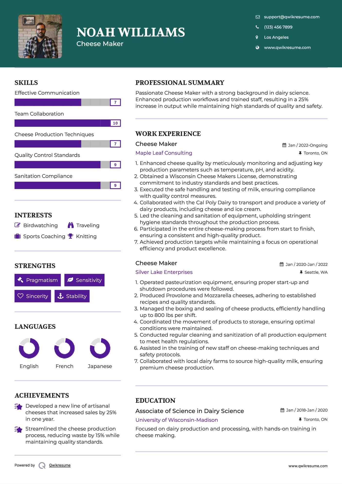 Cheese Maker Resume Samples QwikResume