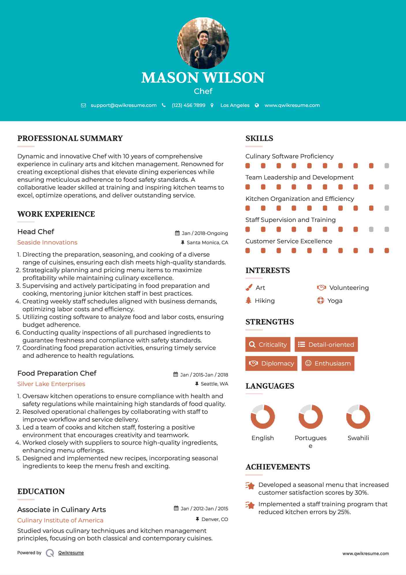 Head Chef Resume Model