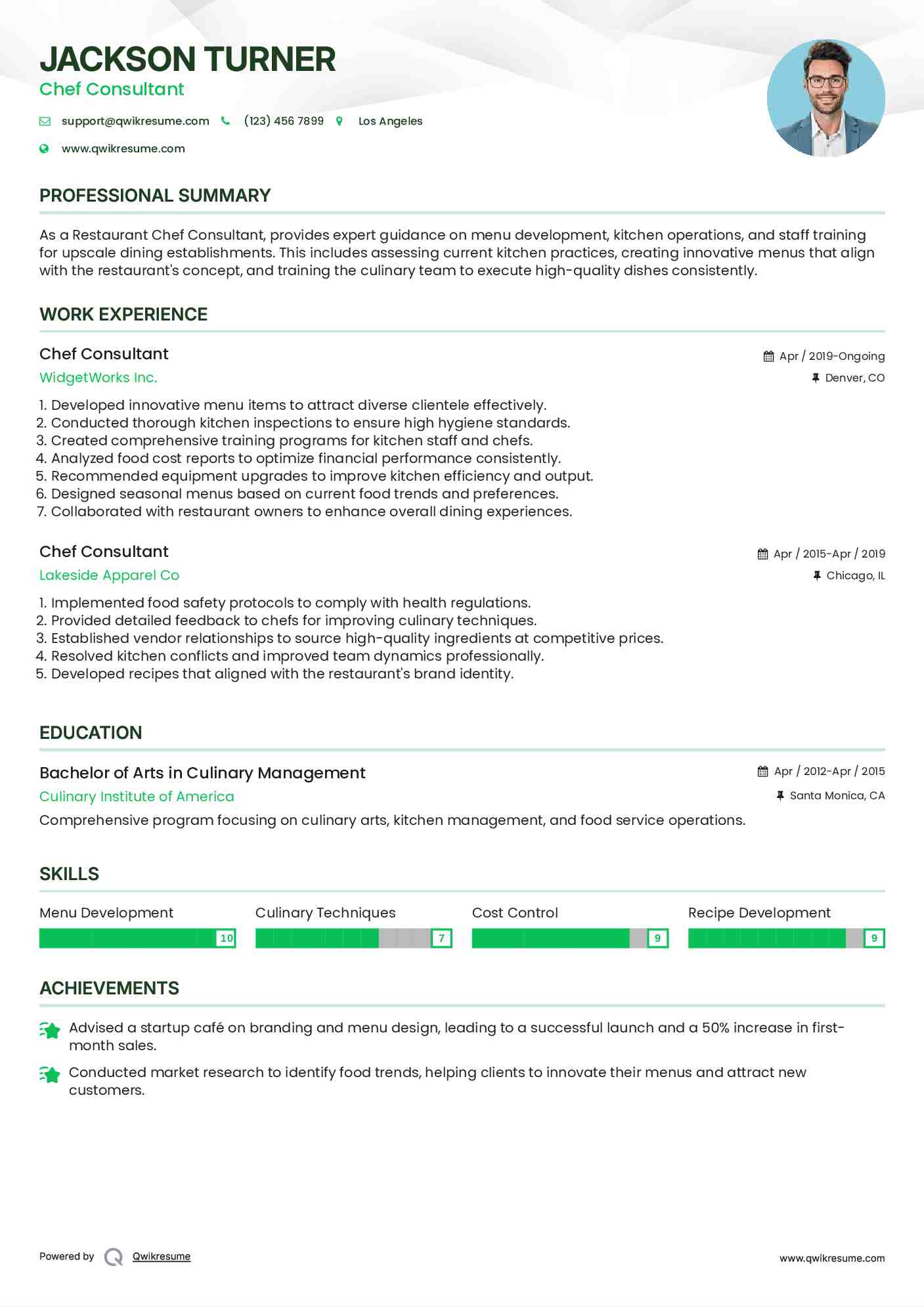 Chef Consultant Resume Template