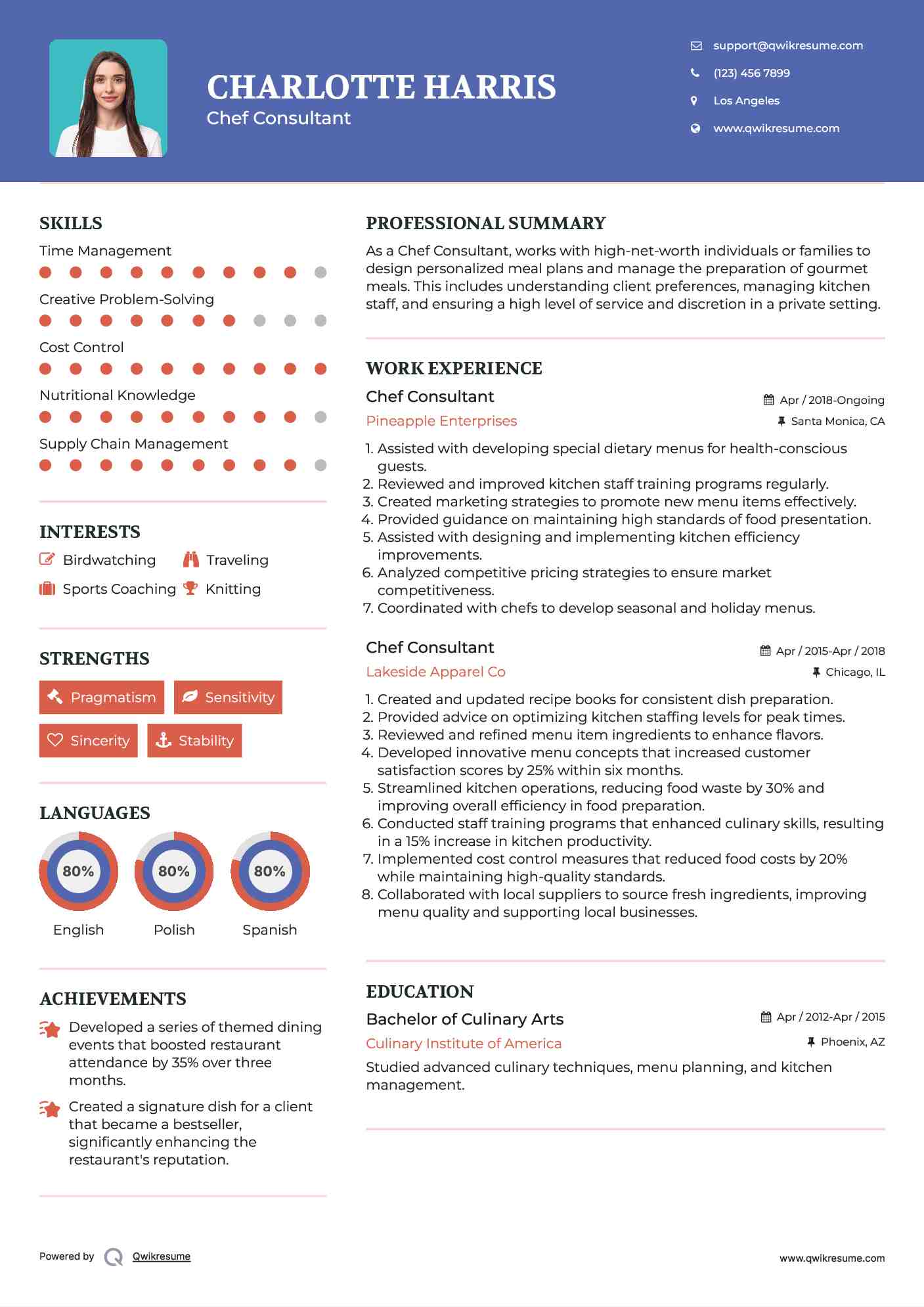 Chef Consultant Resume Model