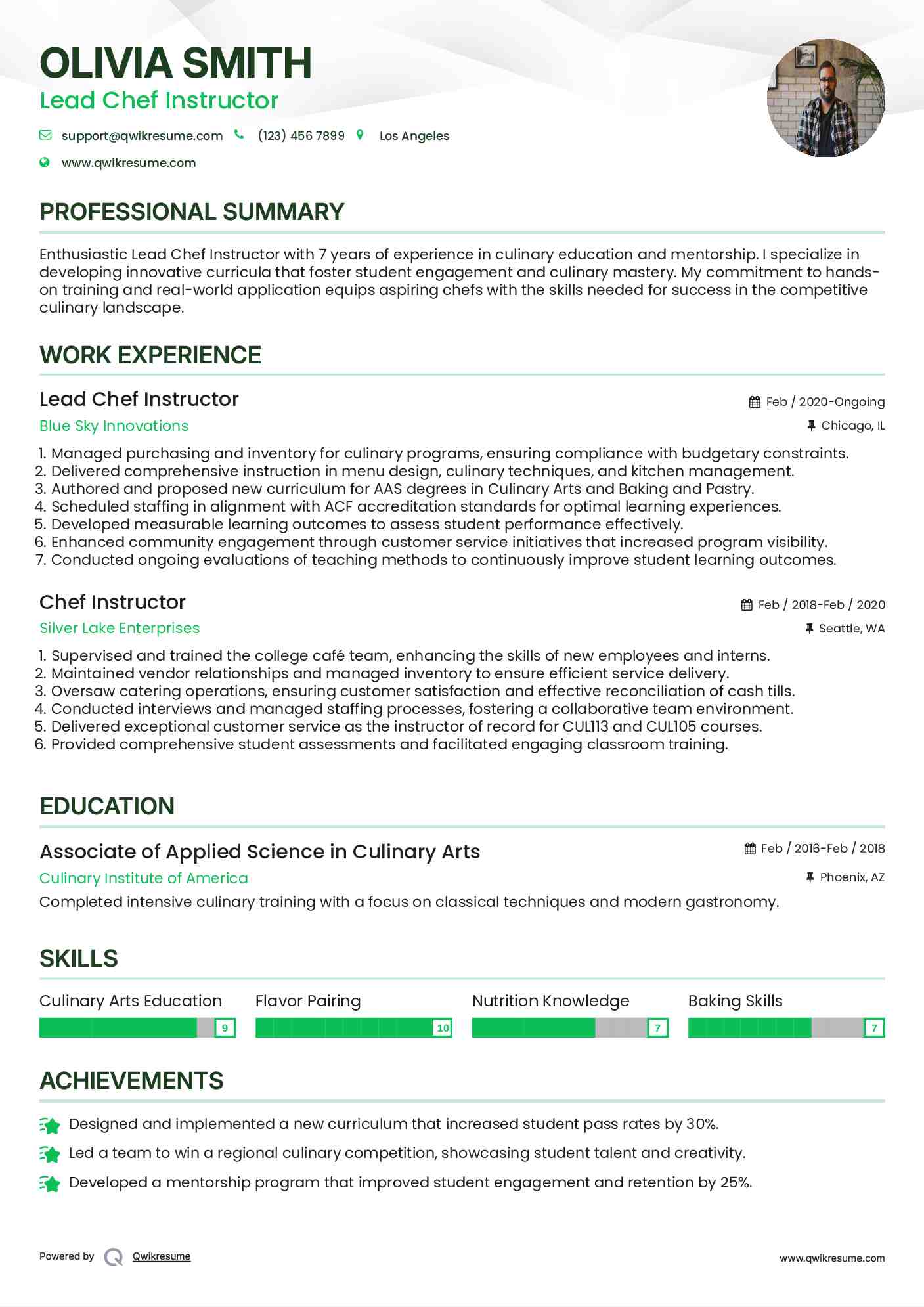 Lead Chef Instructor Resume Format