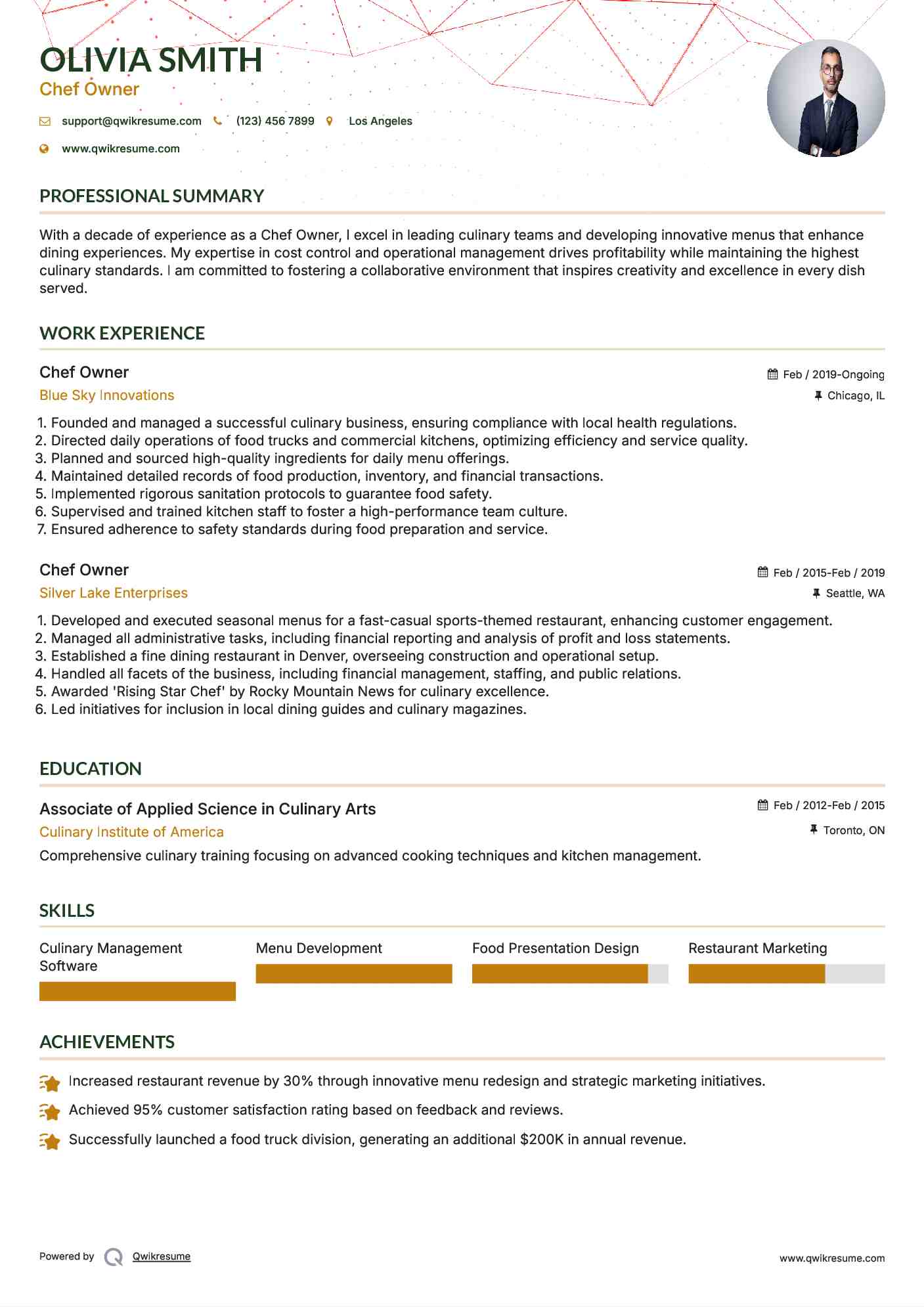 Chef Owner Resume Model