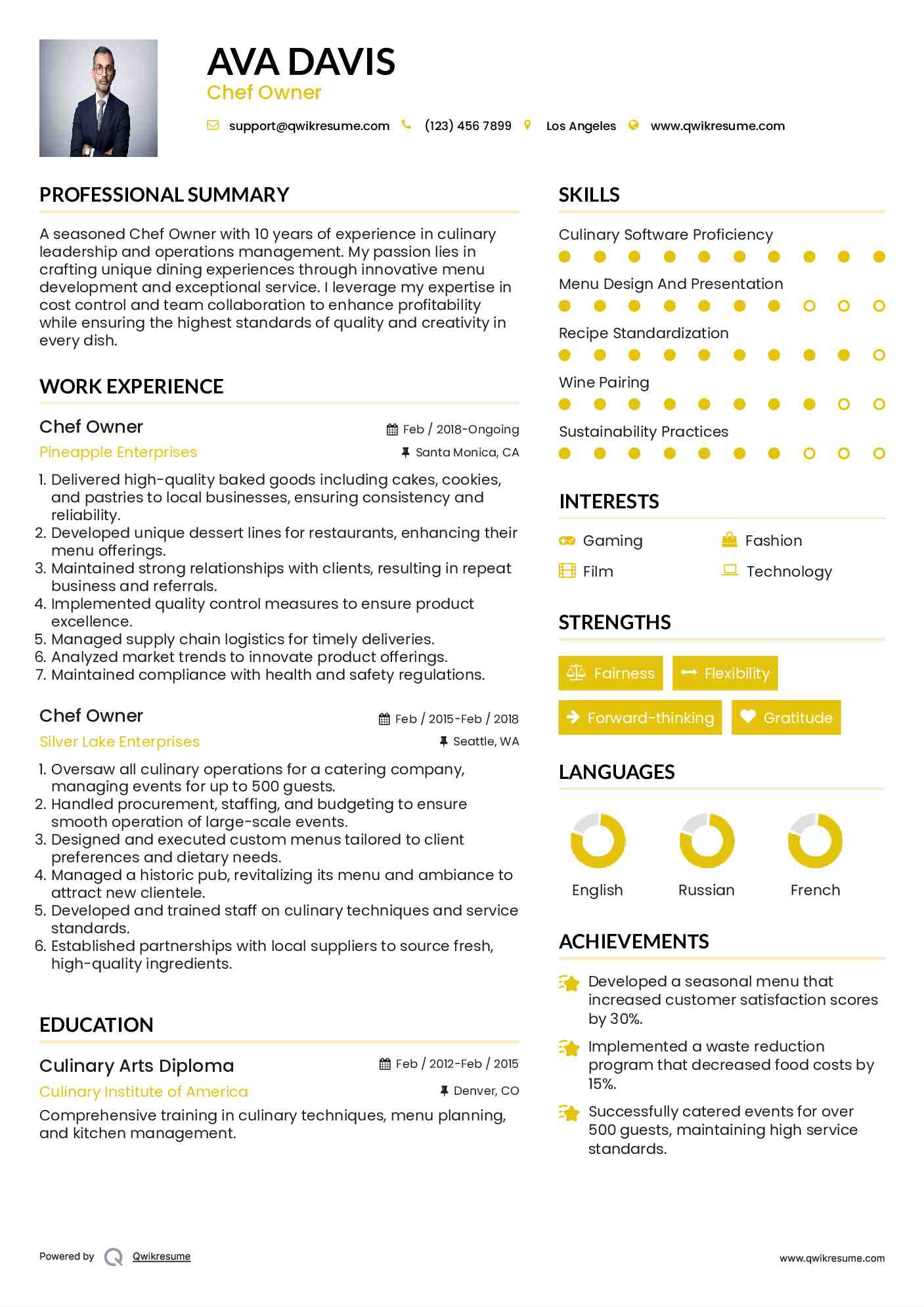 Chef Owner Resume Template