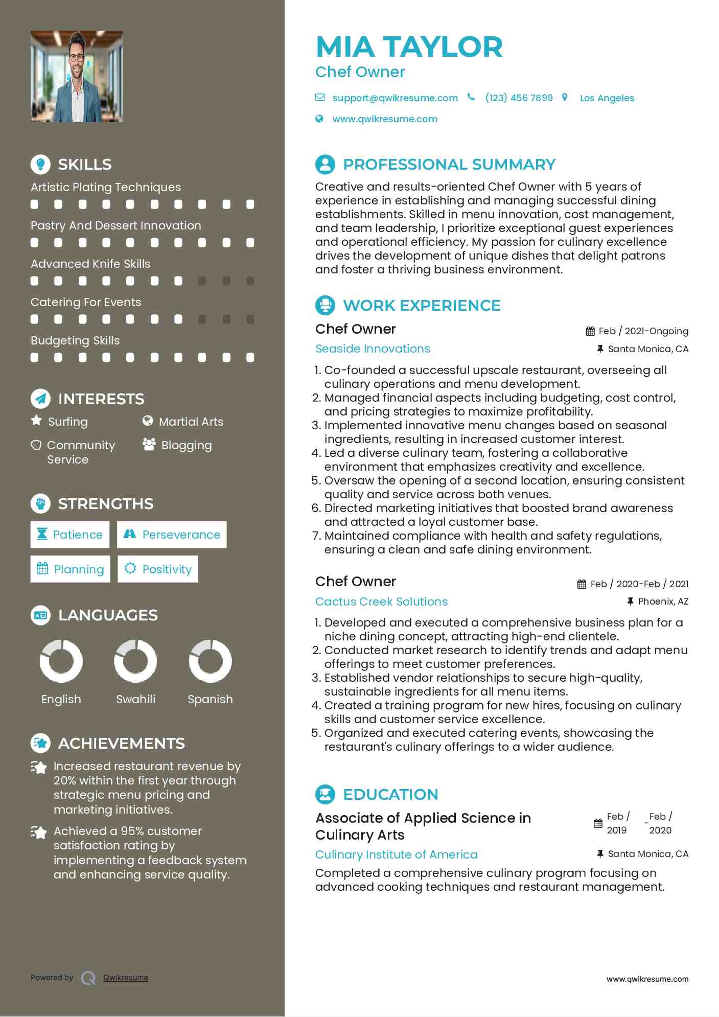 Chef Owner Resume Template