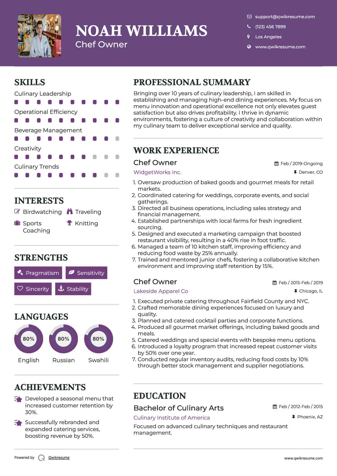 Chef Owner Resume Template