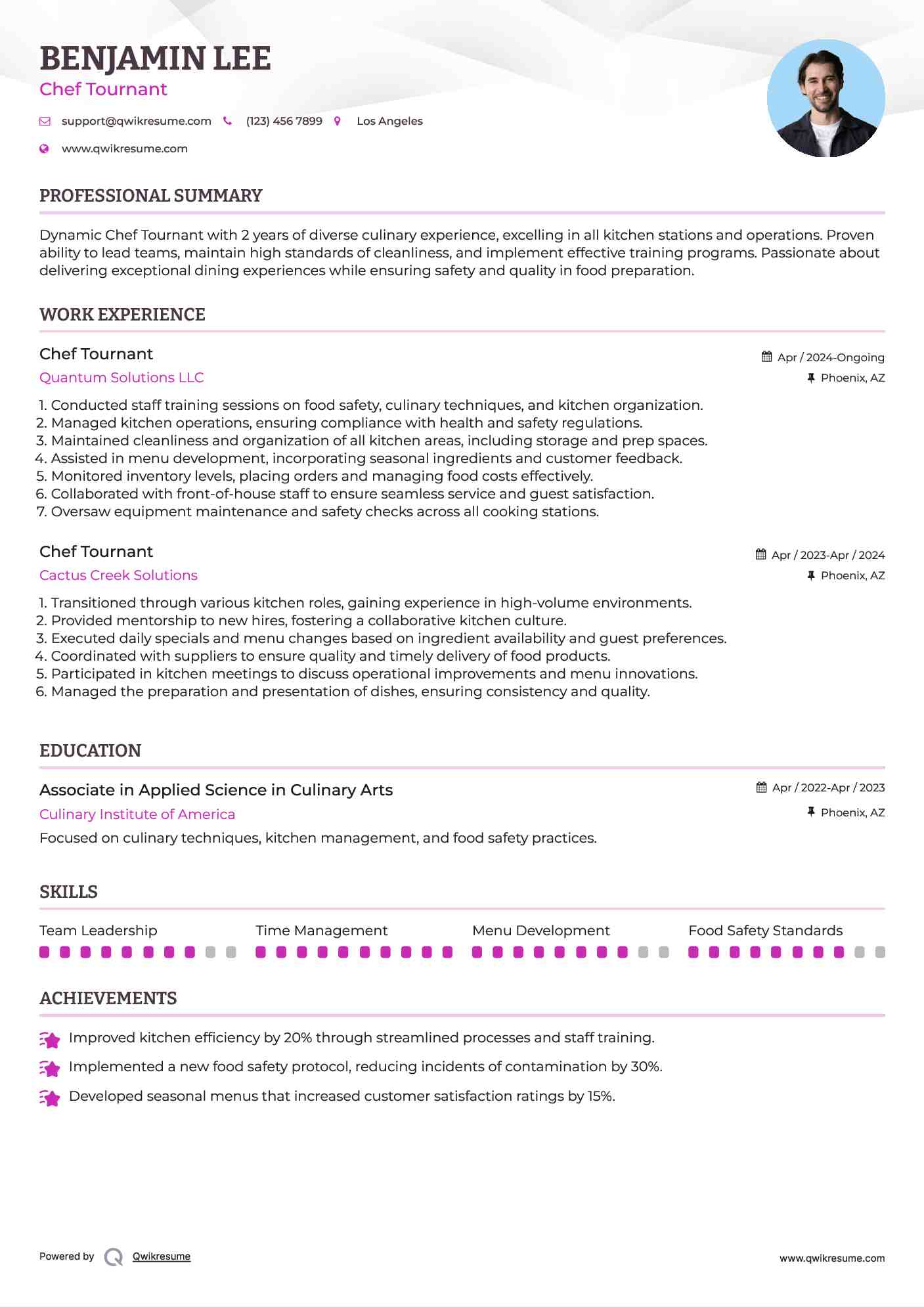 Chef Tournant Resume Example