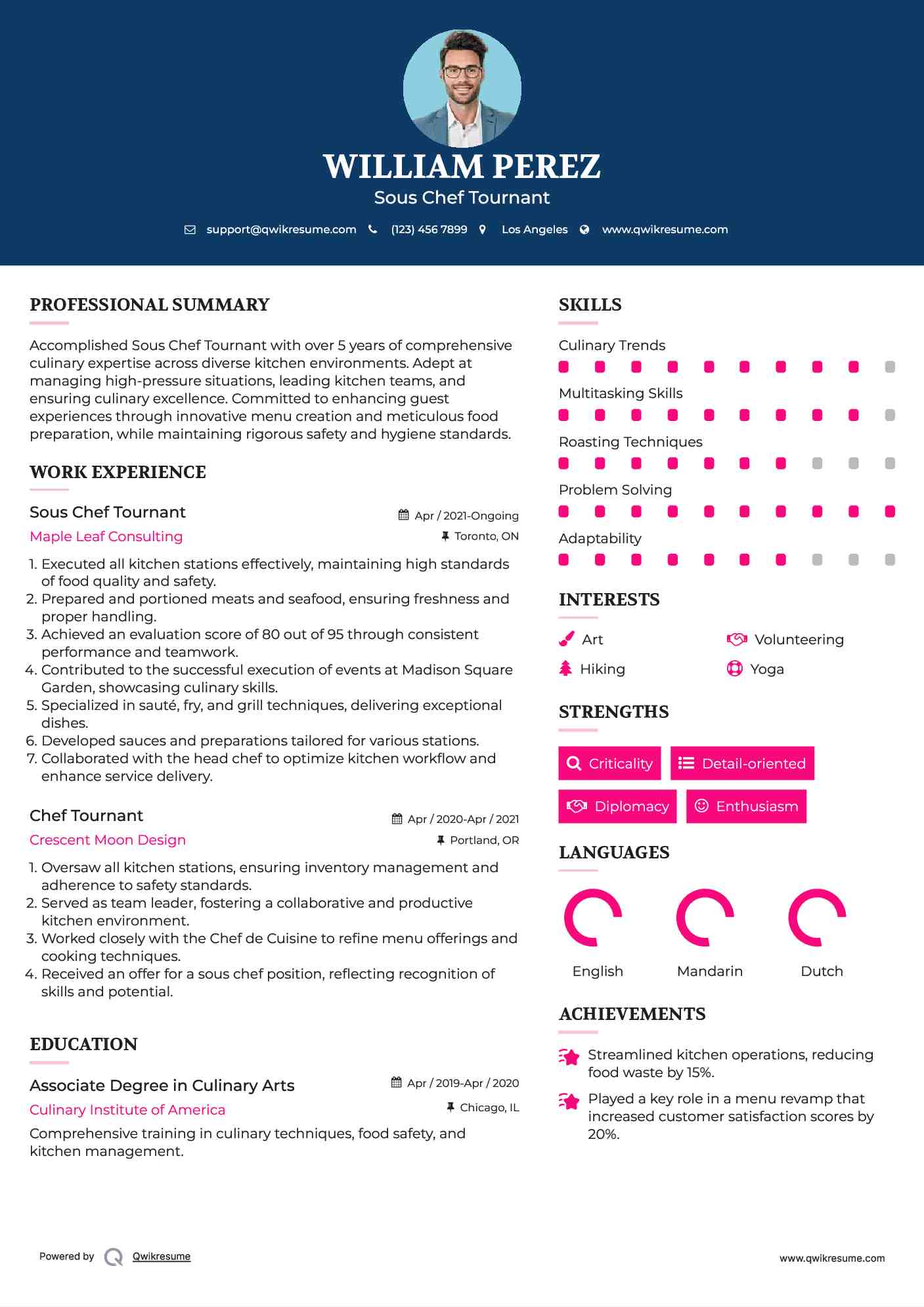 Sous Chef Tournant Resume Format