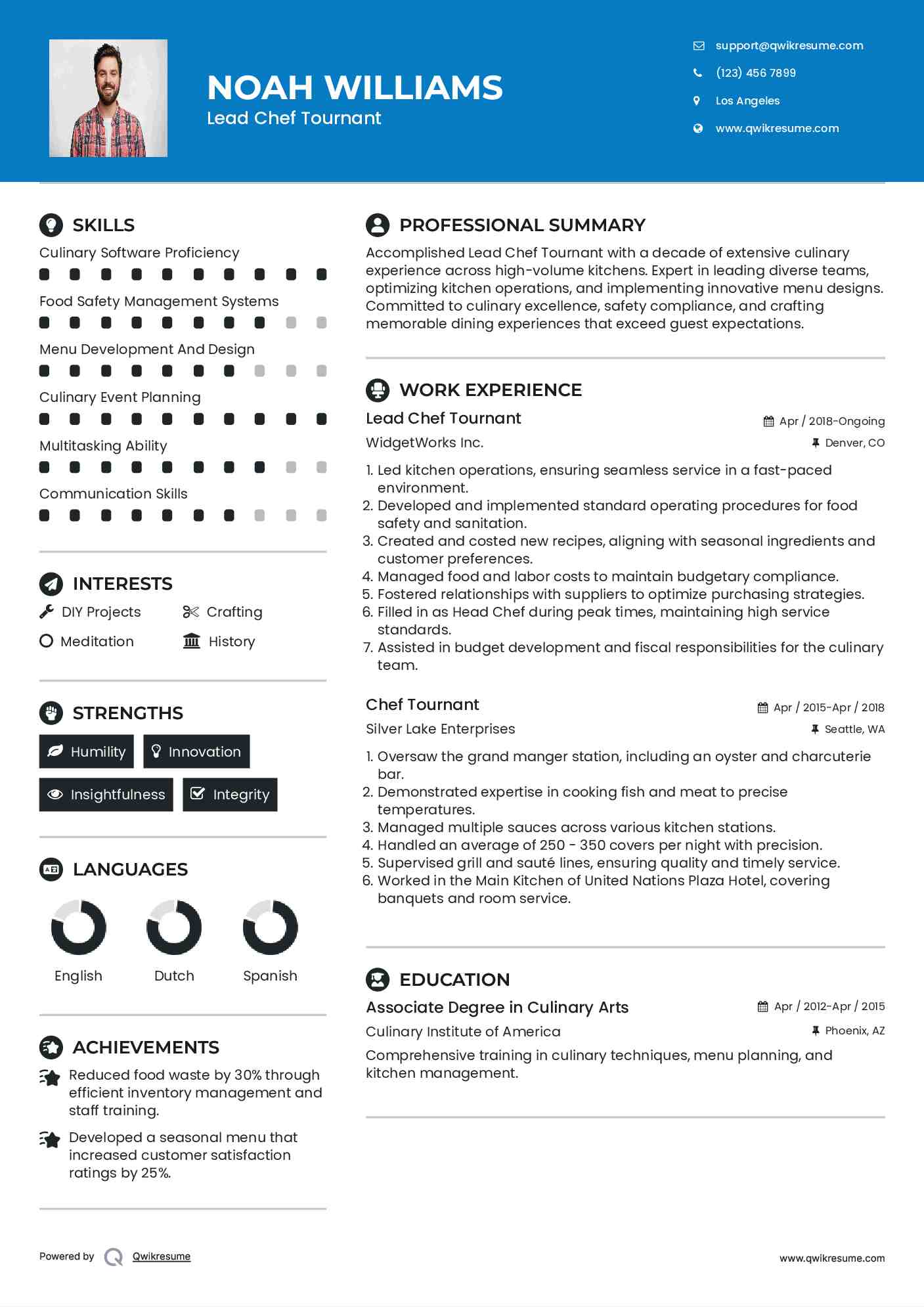 Lead Chef Tournant Resume Sample