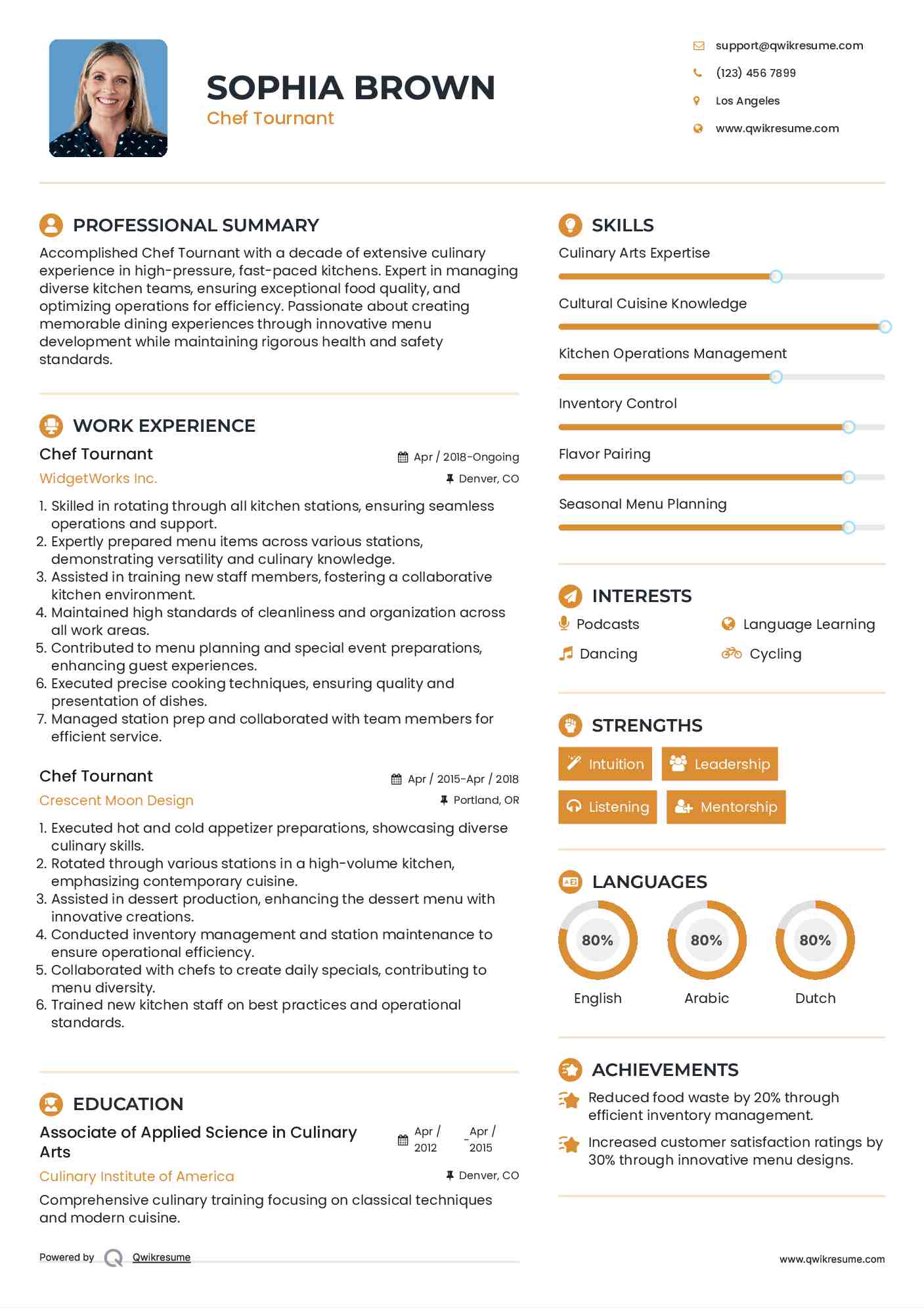 Chef Tournant Resume Example