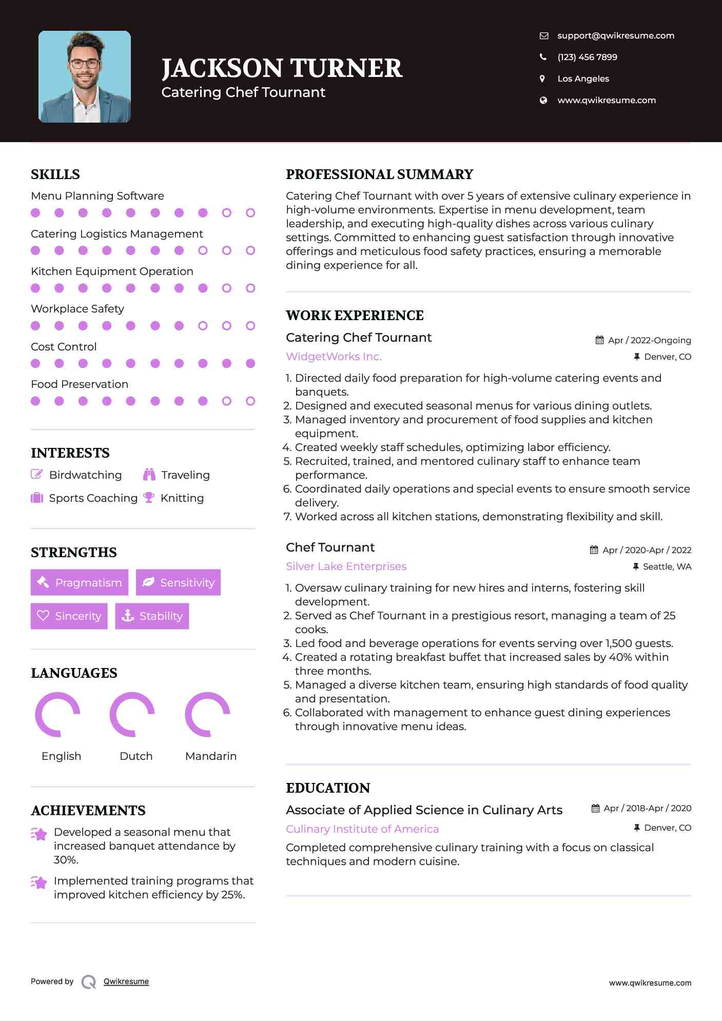 Catering Chef Tournant Resume Model