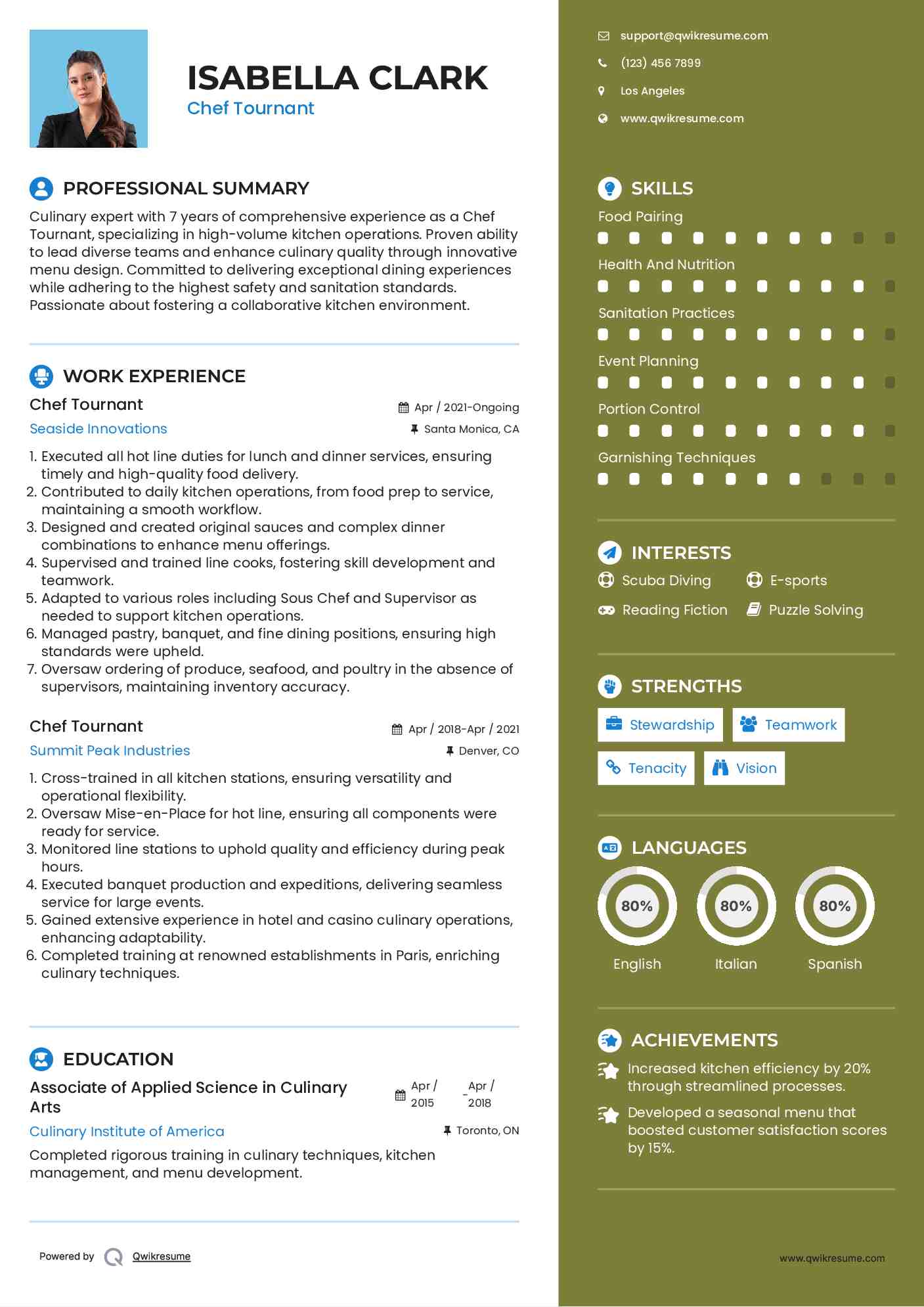 Chef Tournant Resume Template