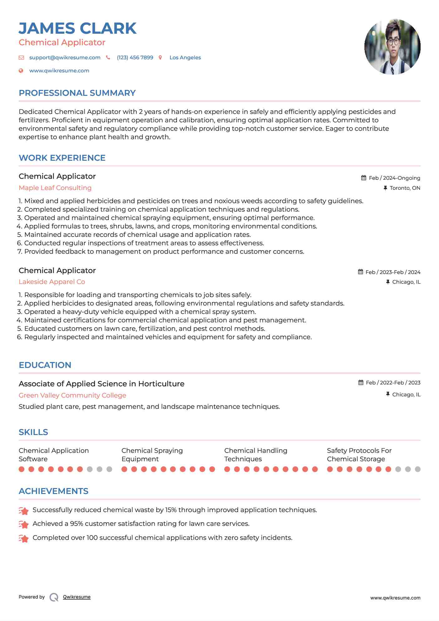 Chemical Applicator Resume Template