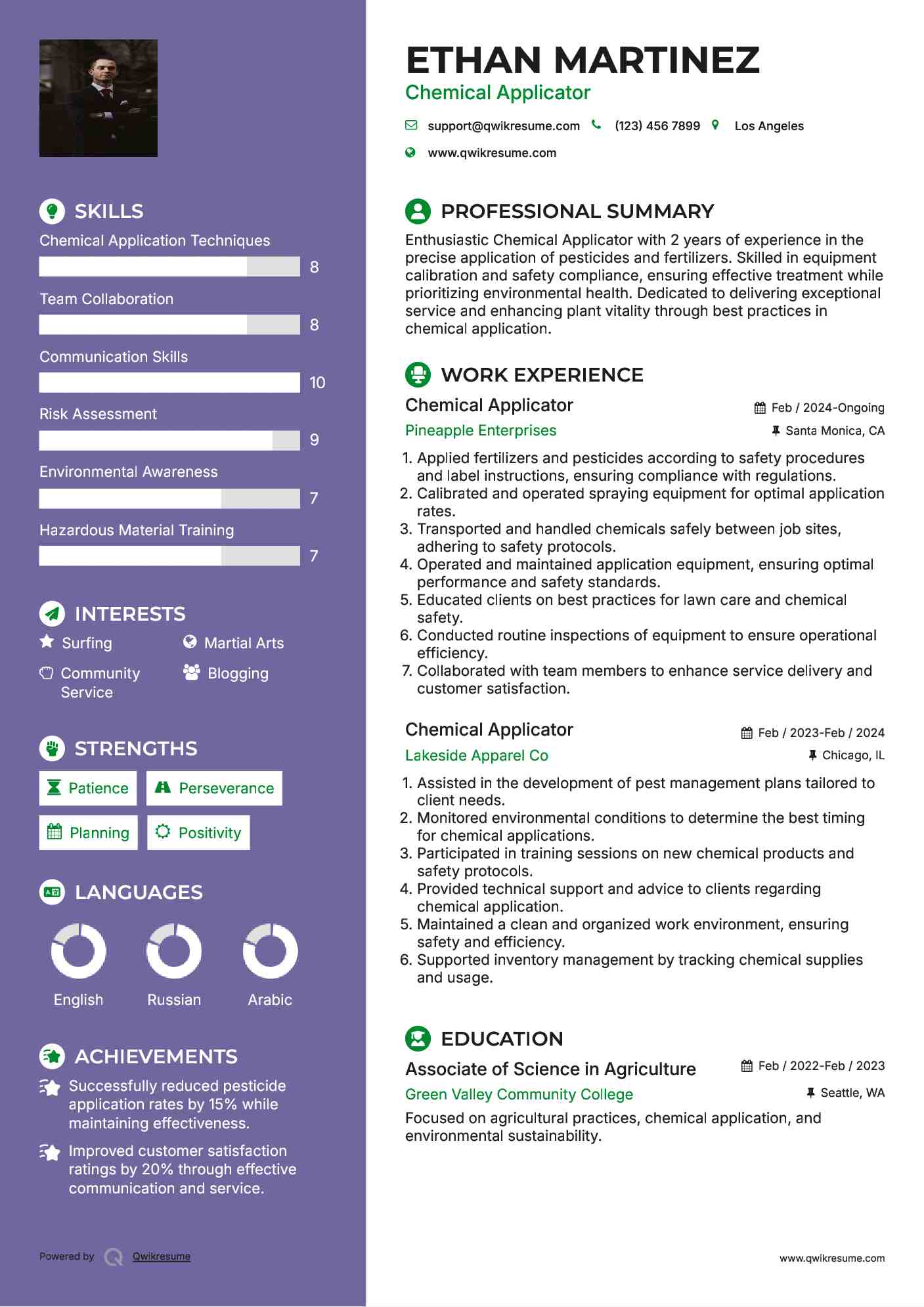 Chemical Applicator Resume Format