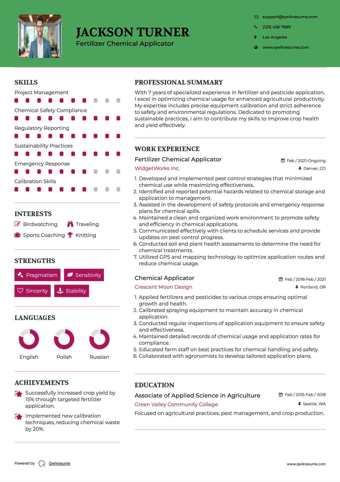 Fertilizer Chemical Applicator Resume Example