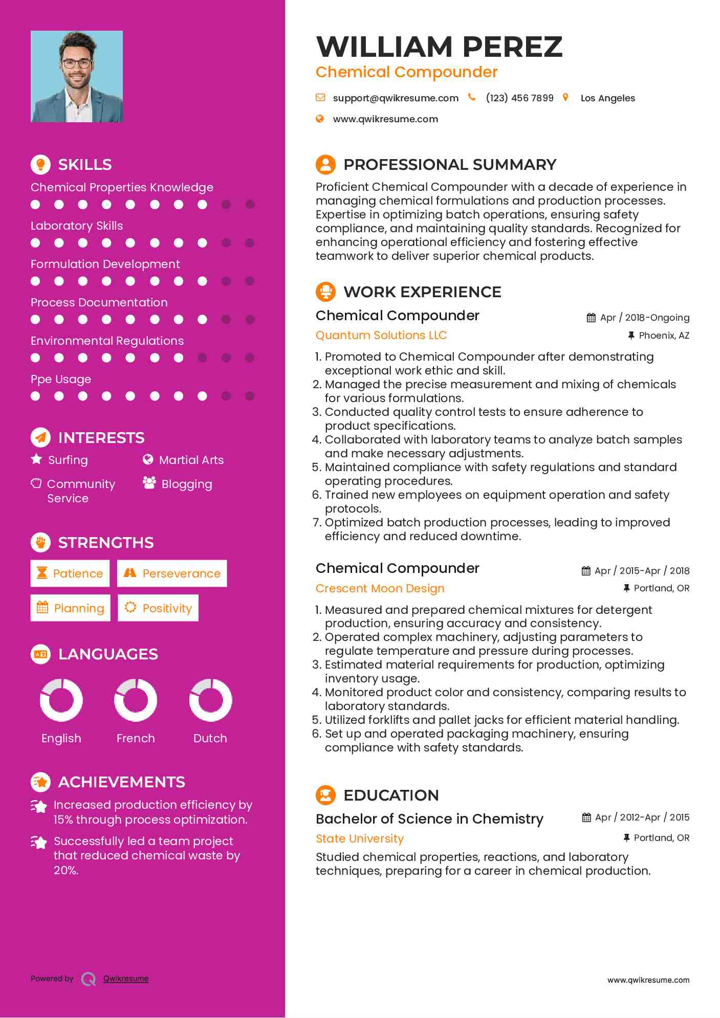 Chemical Compounder Resume Sample
