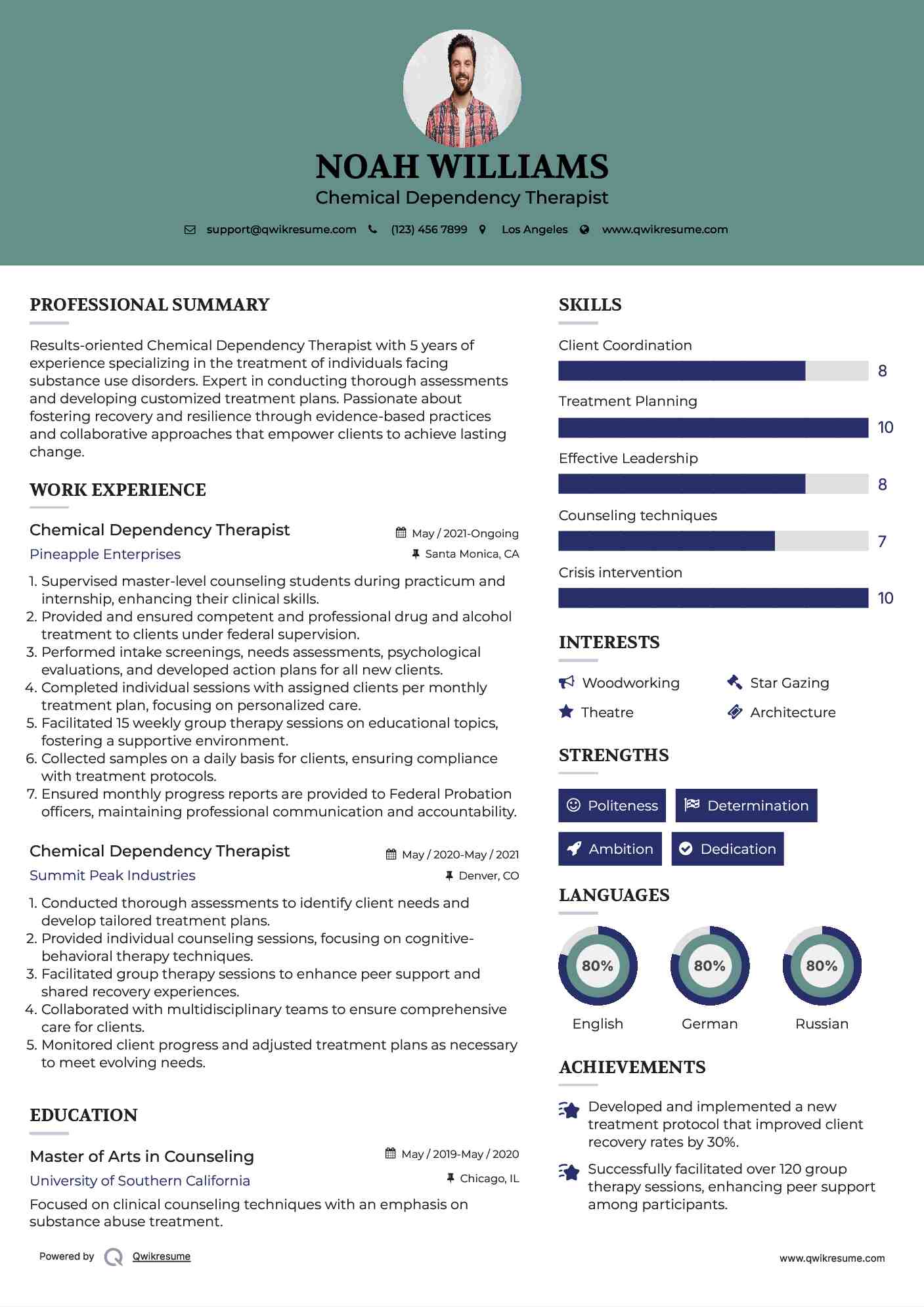 Chemical Dependency Therapist Resume Format