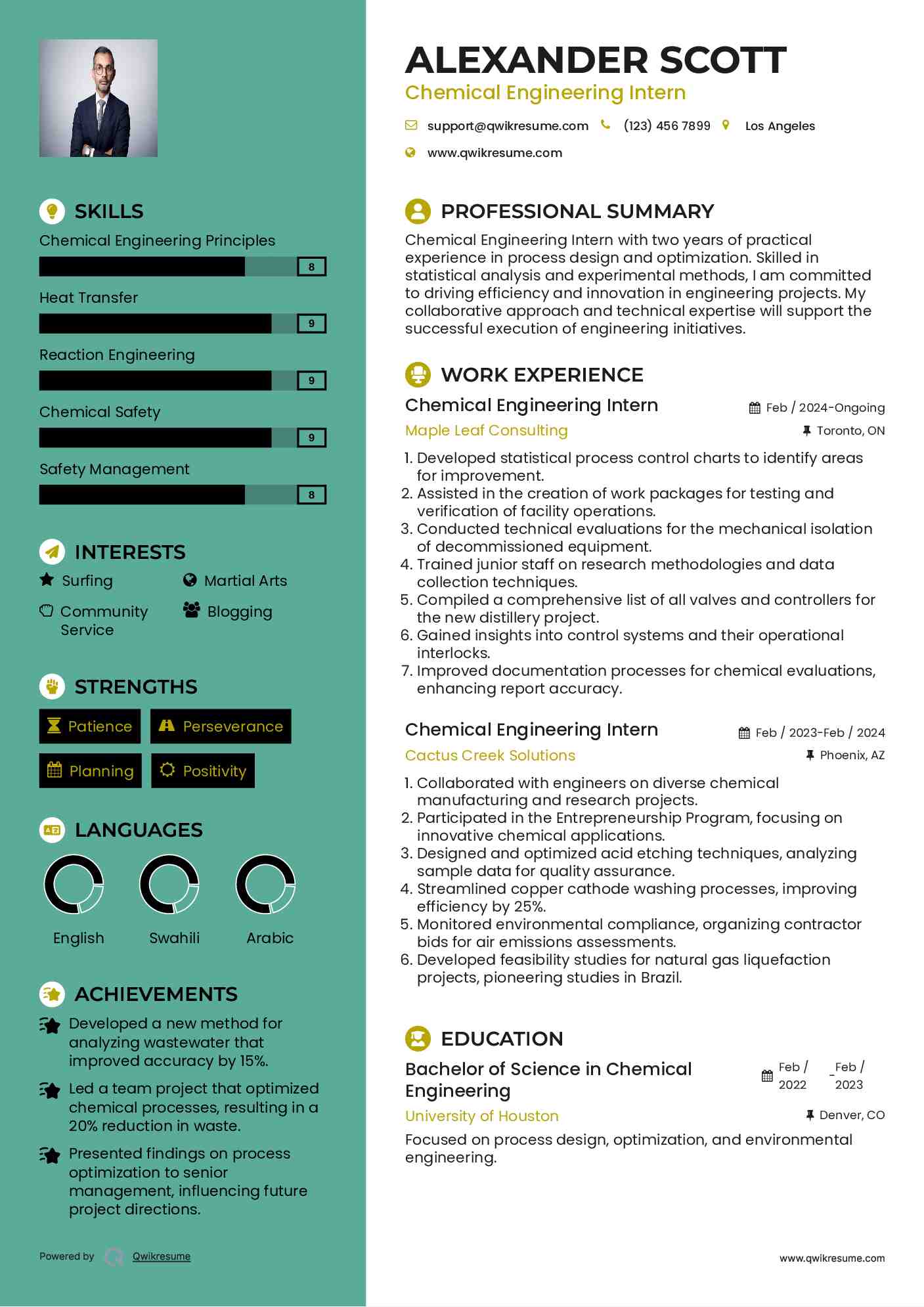 Chemical Engineering Intern Resume Format