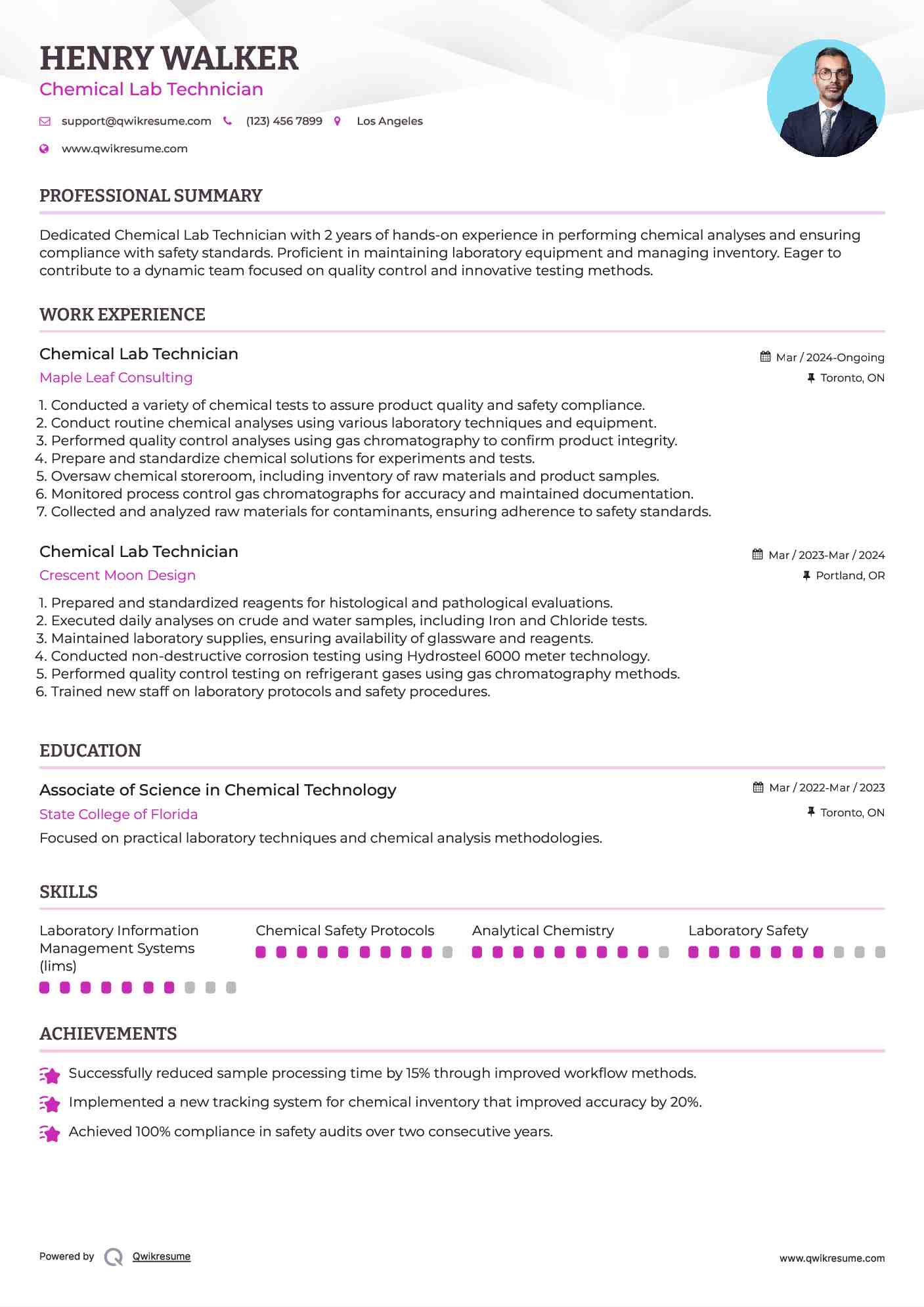 Chemical Lab Technician Resume Template
