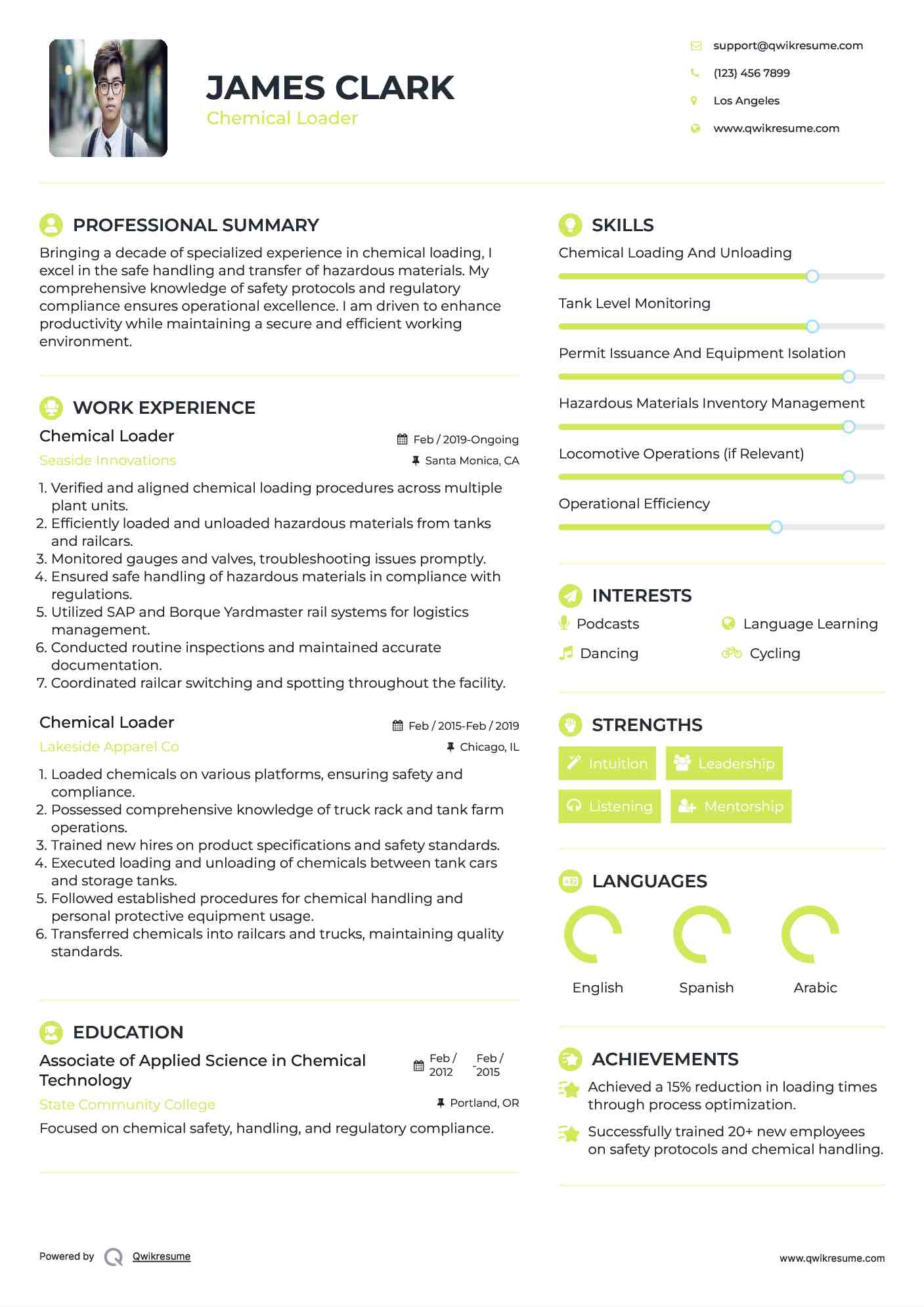 Chemical Loader Resume Template