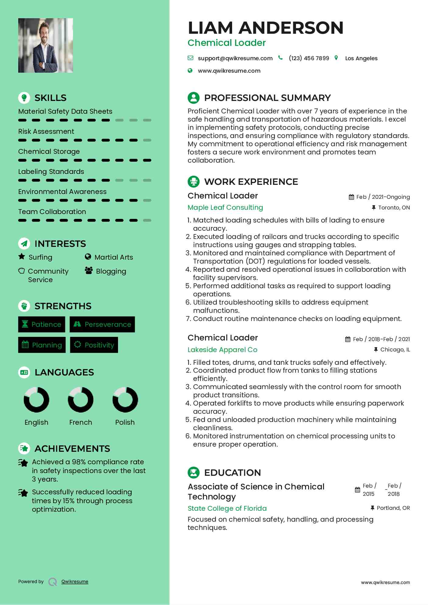 Chemical Loader Resume Example