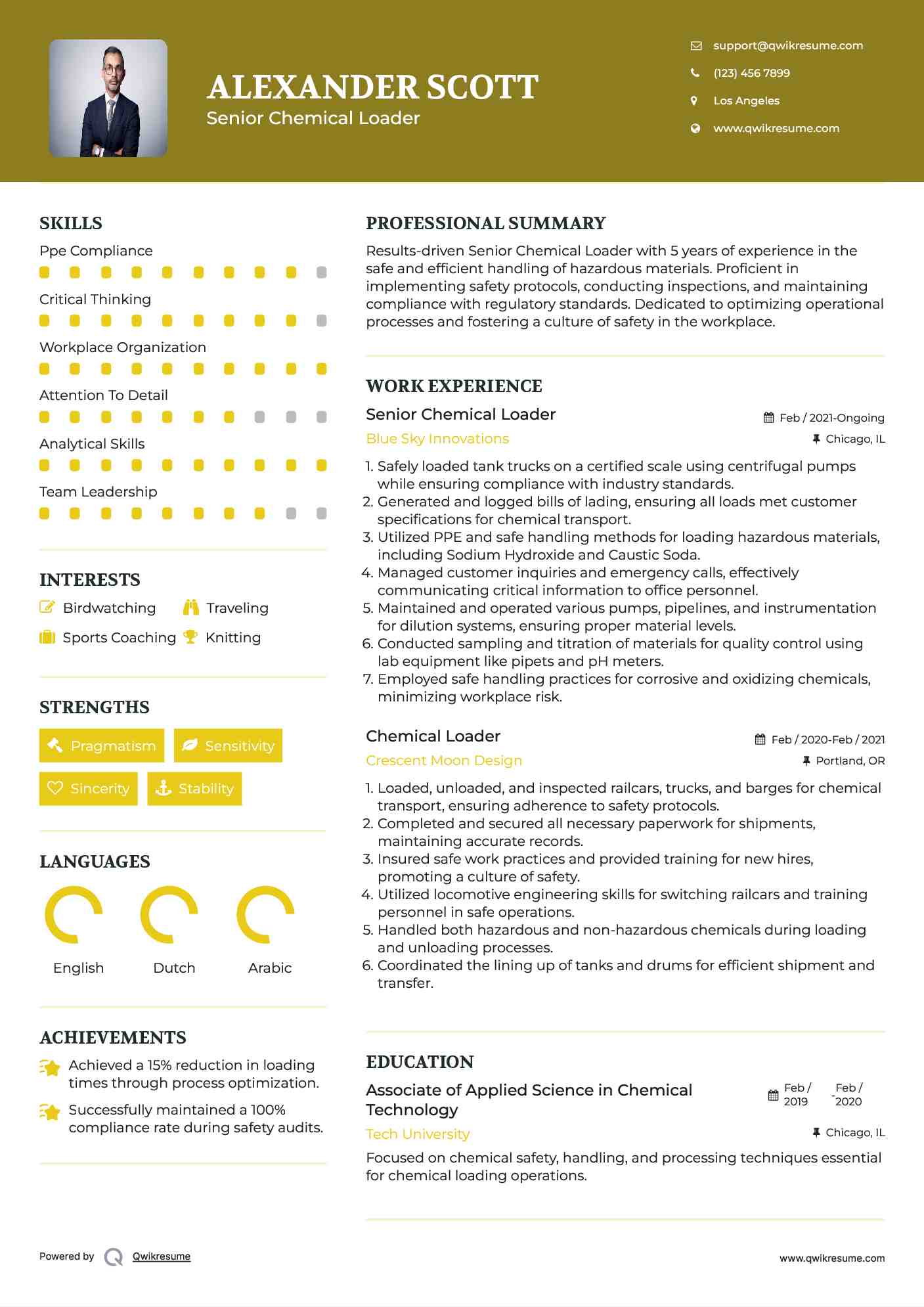 Senior Chemical Loader Resume Example