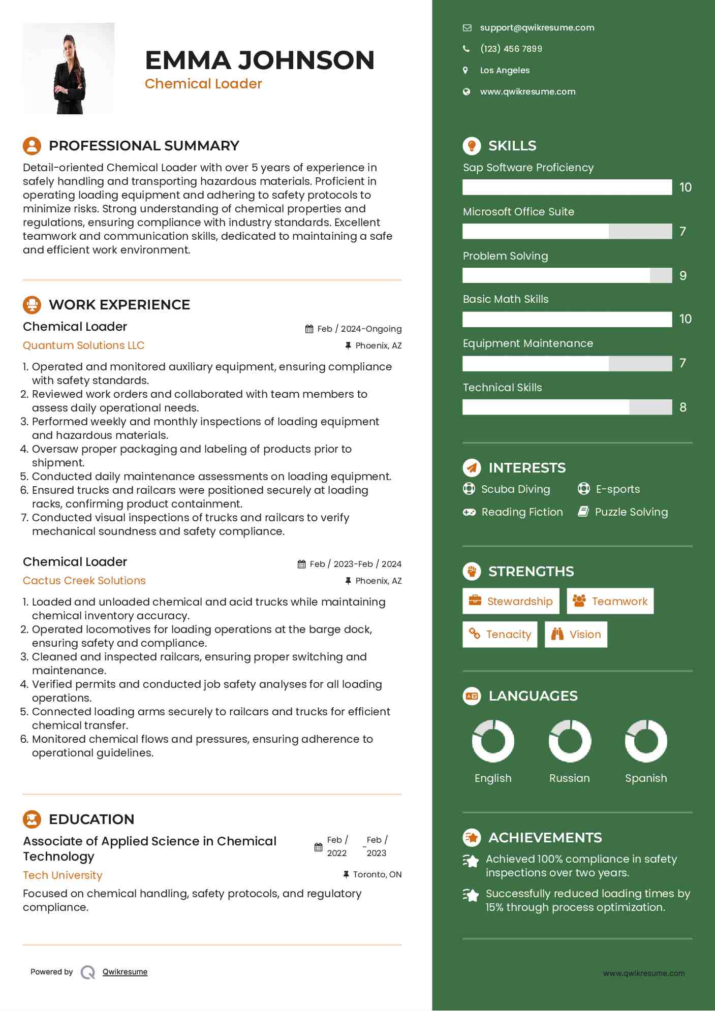 Chemical Loader Resume Format