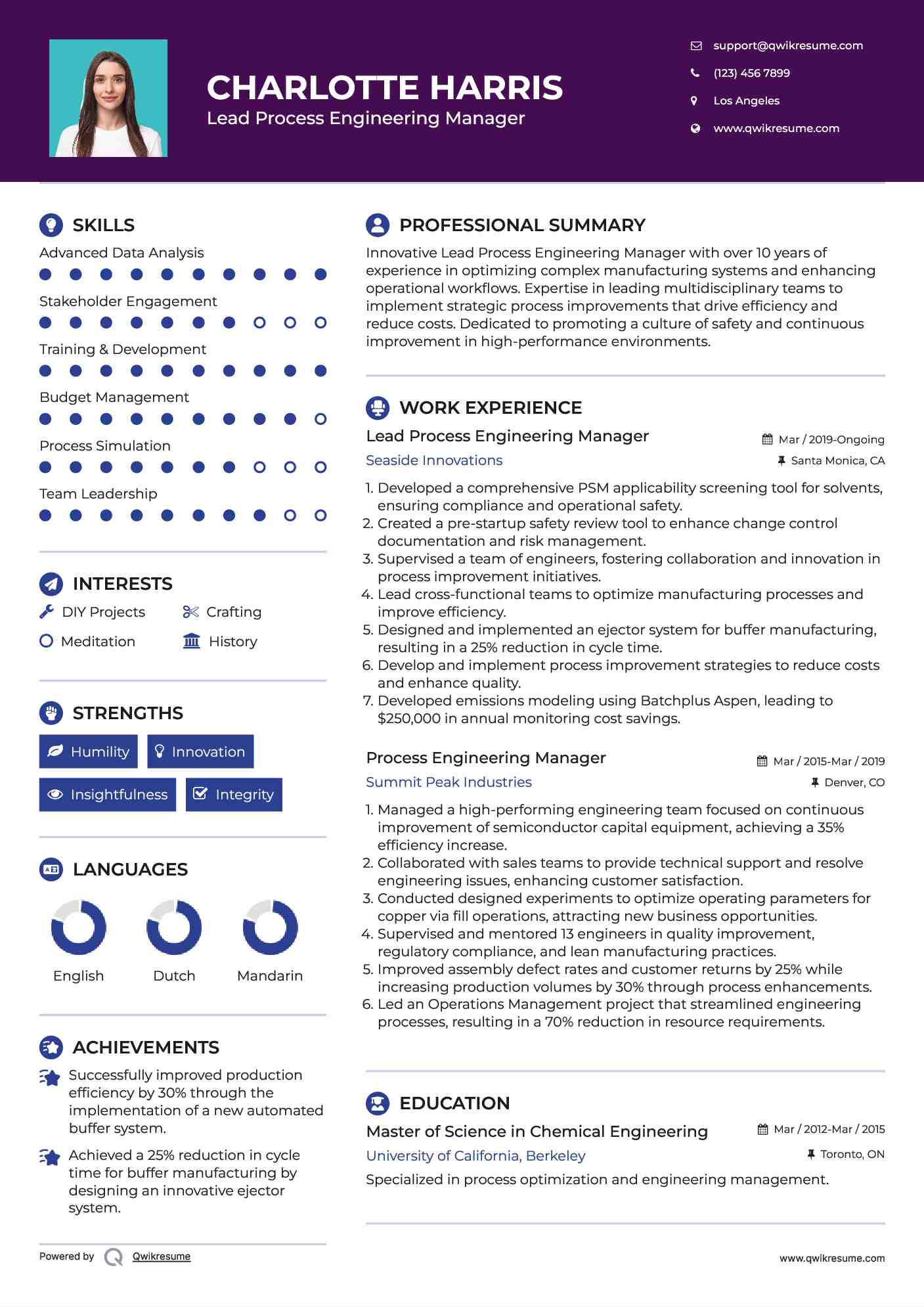 Lead Process Engineering Manager Resume Template