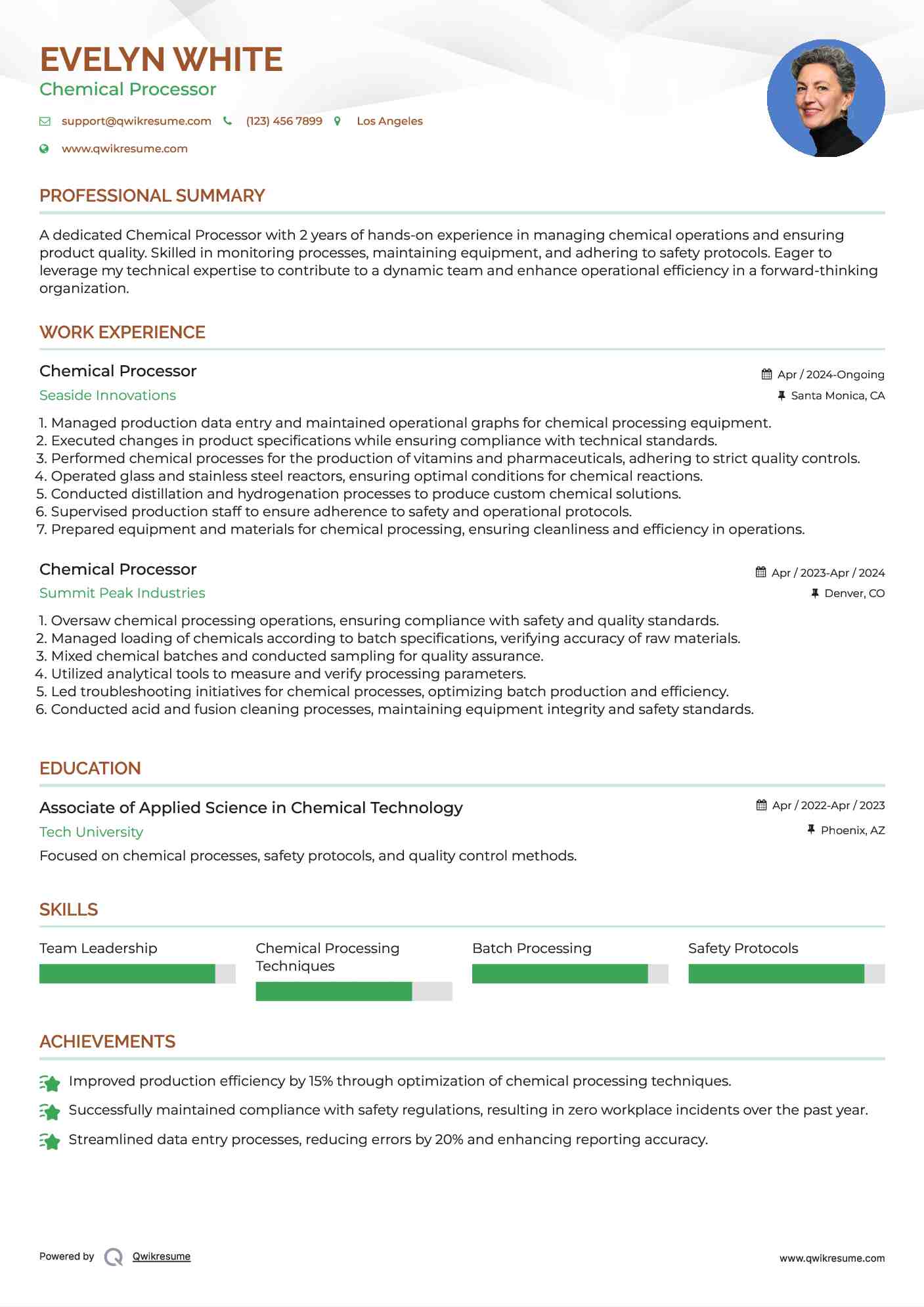 Chemical Processor Resume Model