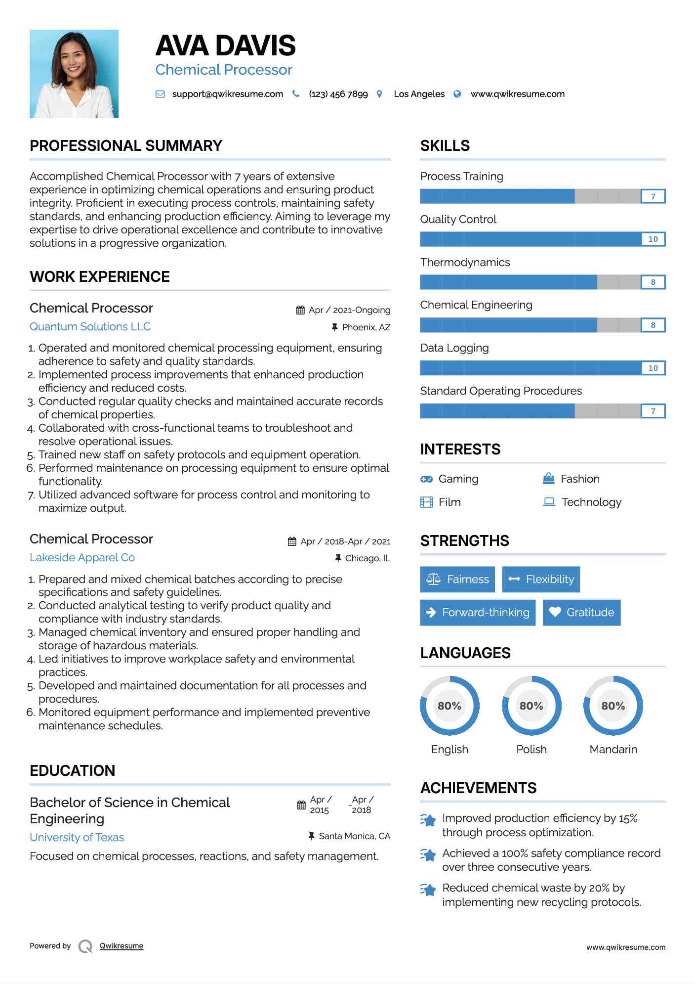 Chemical Processor Resume Format