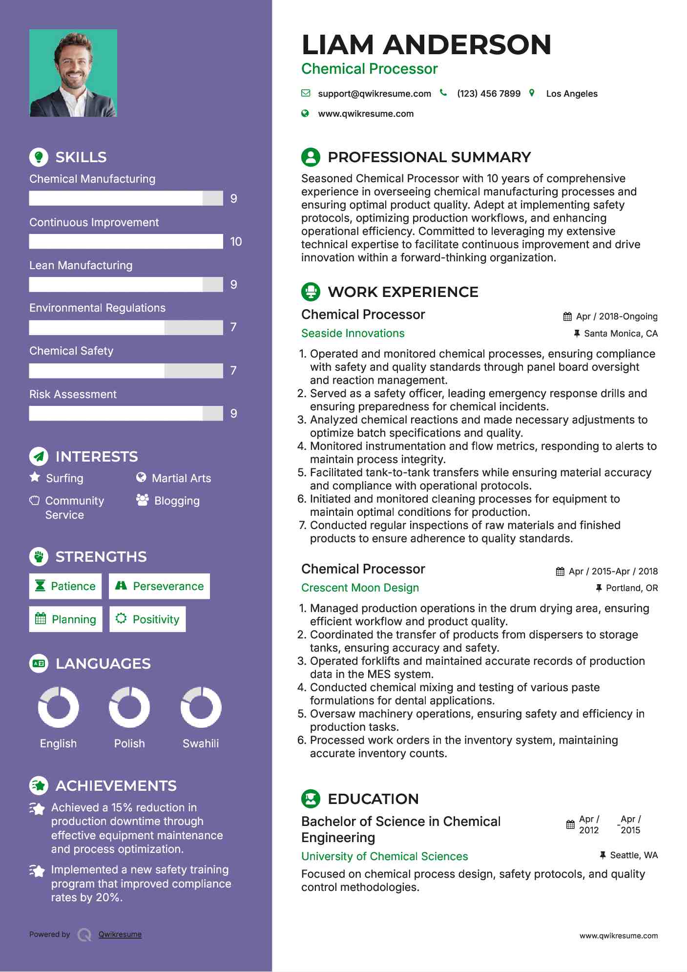 Chemical Processor Resume Sample