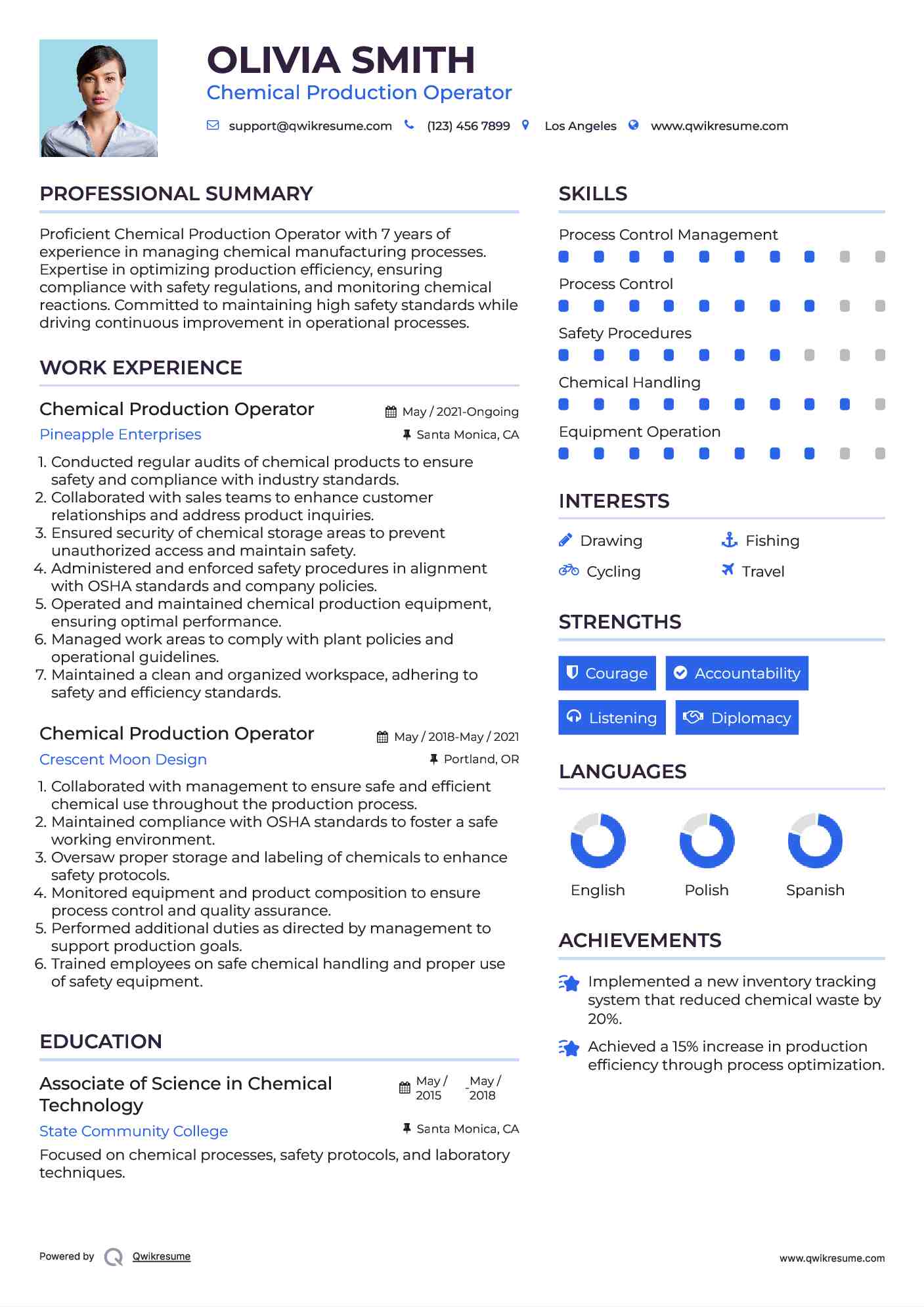 Chemical Production Operator Resume Format