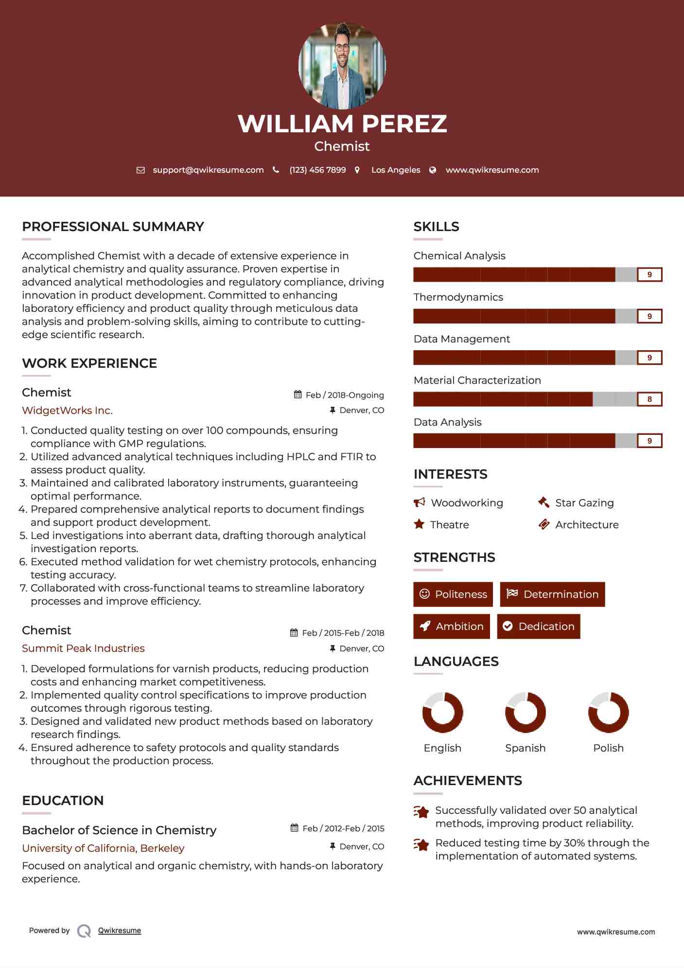 Chemist Resume Example
