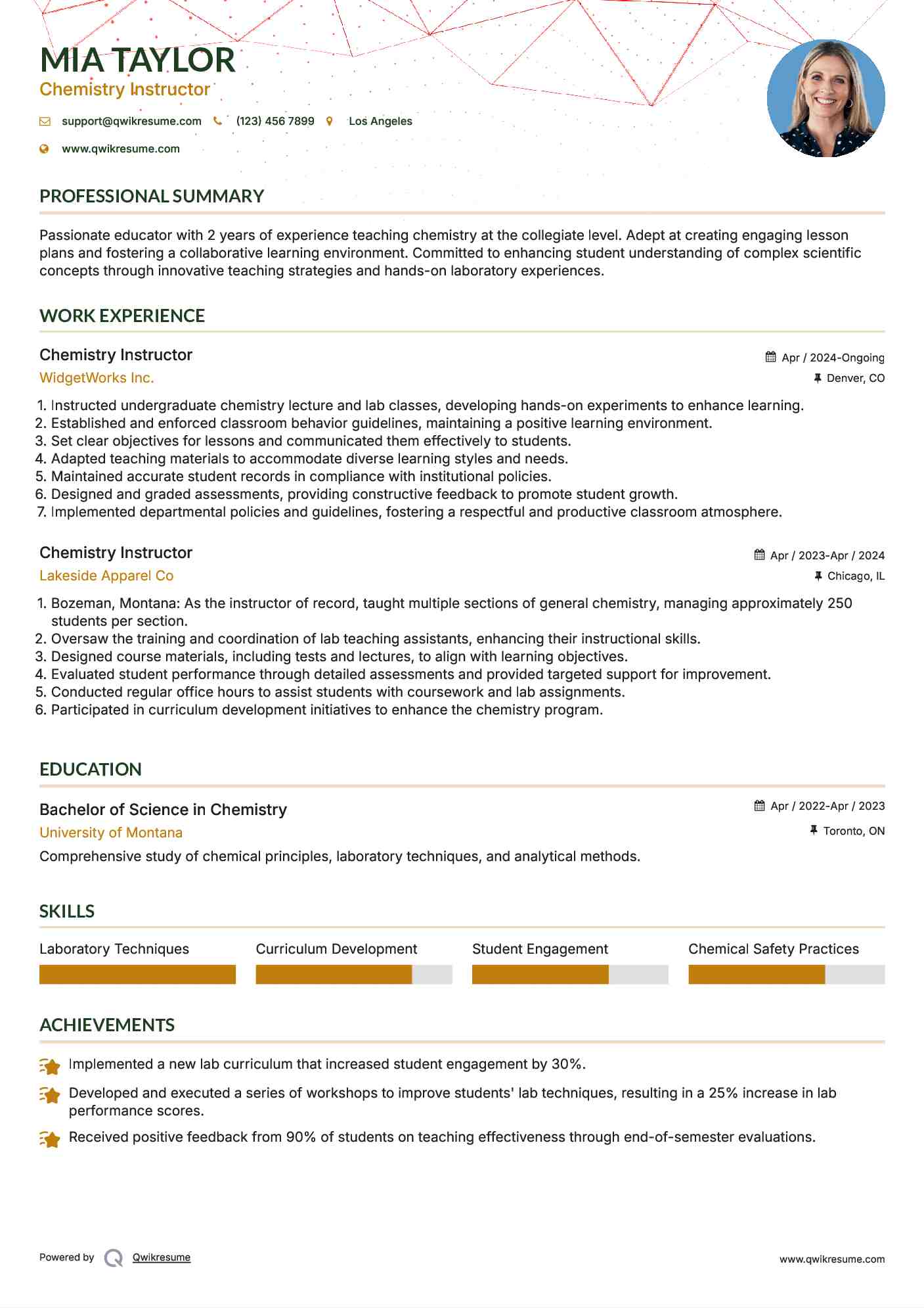 Chemistry Instructor Resume Template
