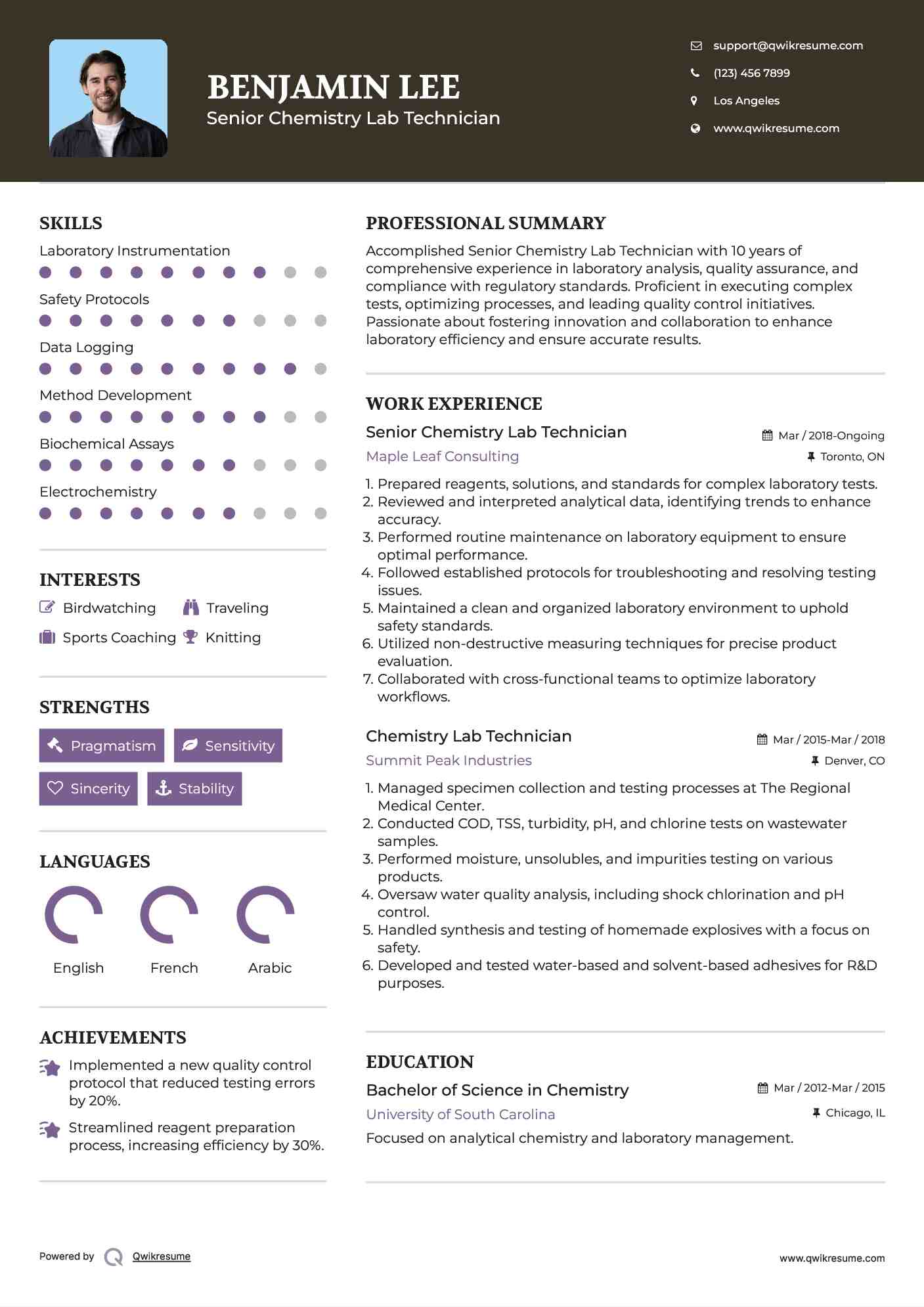 Chemistry Lab Technician Resume Samples QwikResume