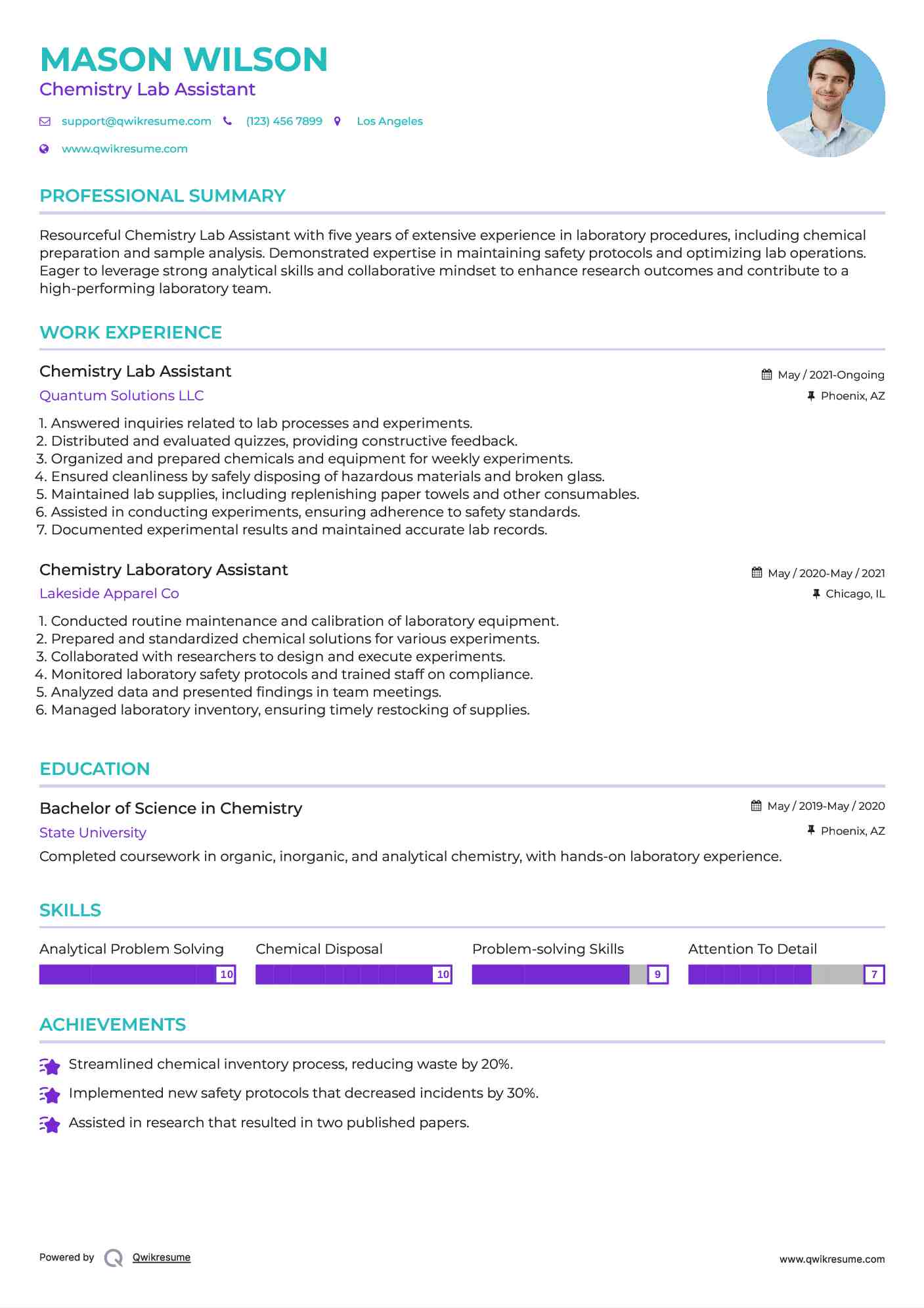 Chemistry Laboratory Assistant Resume Samples QwikResume