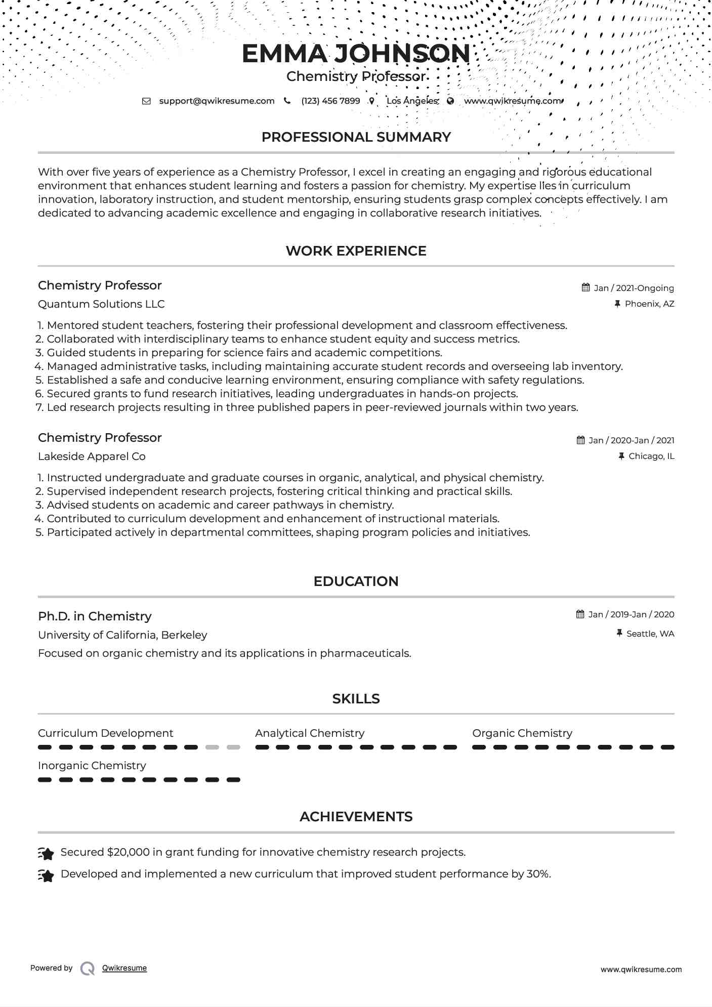 Chemistry Professor Resume Template
