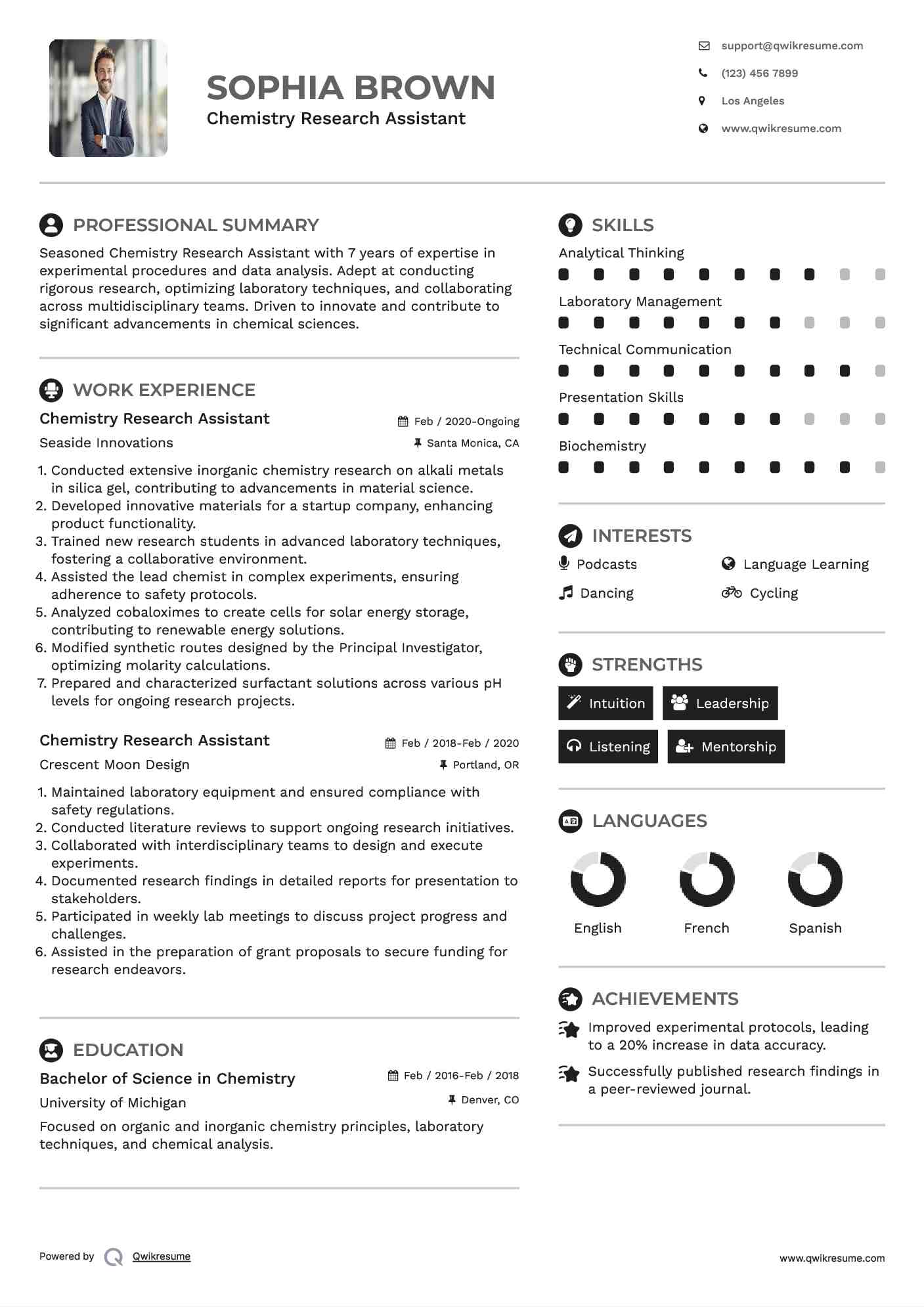 Chemistry Research Assistant Resume Sample