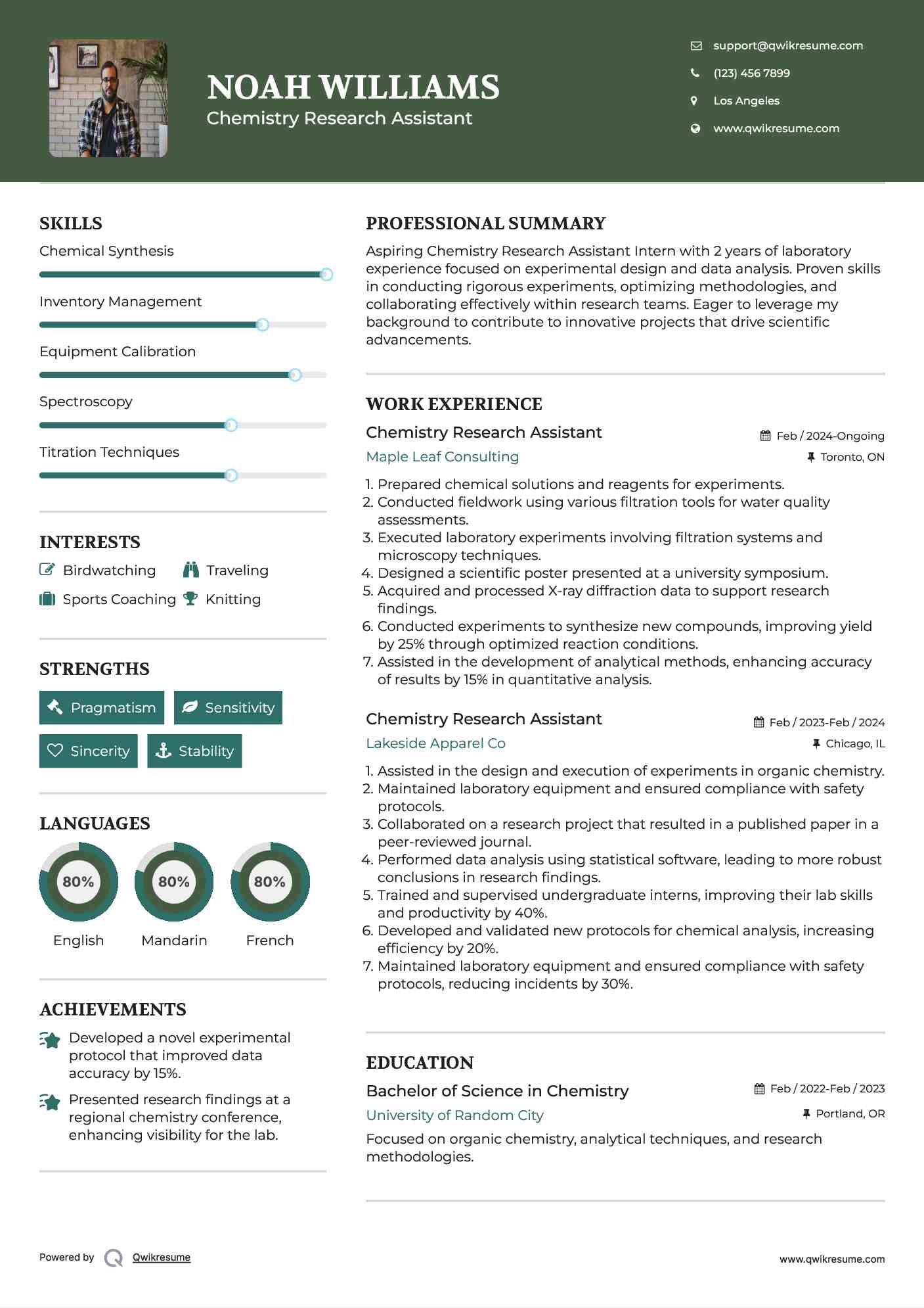 Chemistry Research Assistant  Resume Sample
