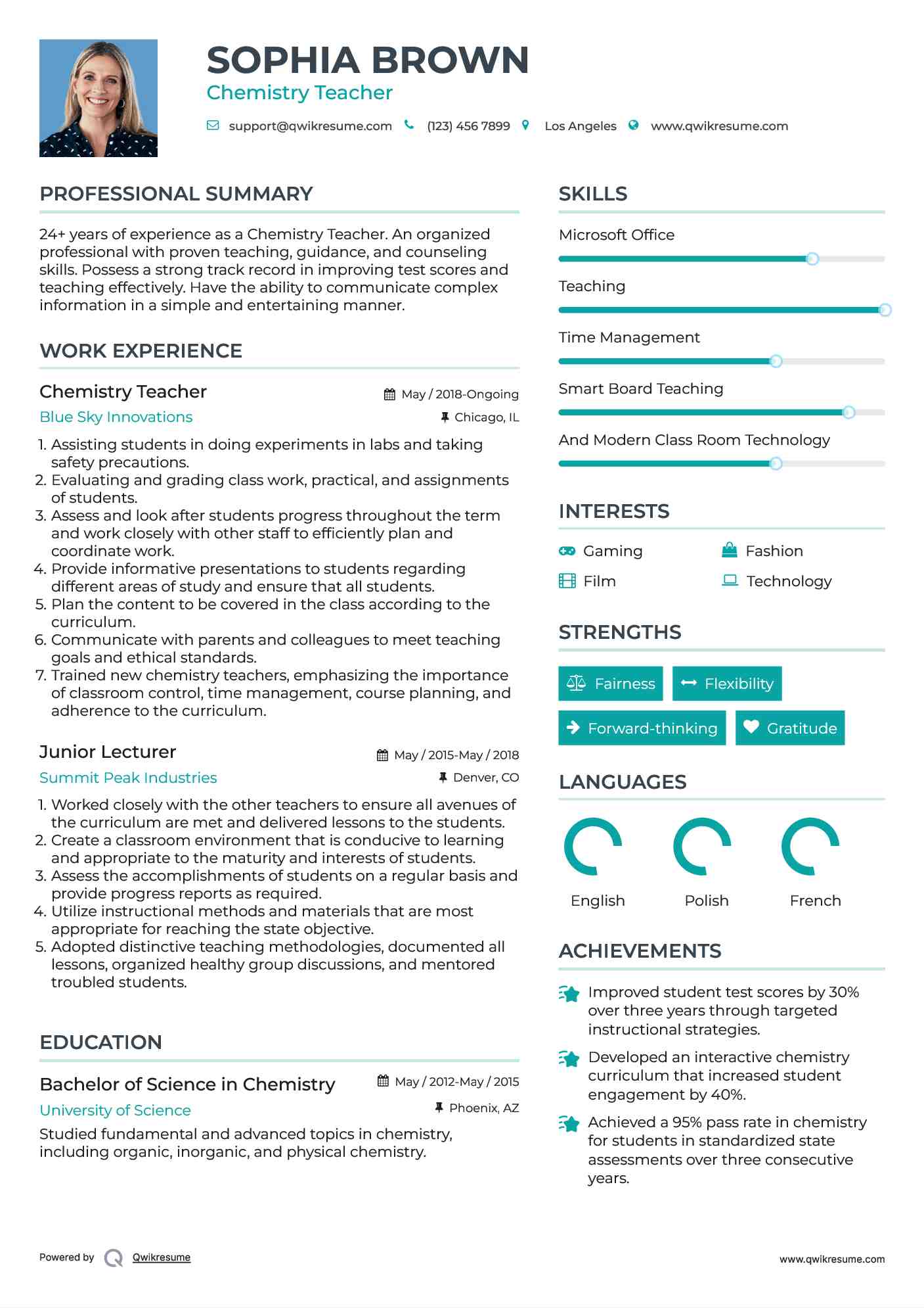 10 Chemistry Teacher Resume Samples Templates For 2026 10 Chemistry Teacher Resume Samples Templates For 2026