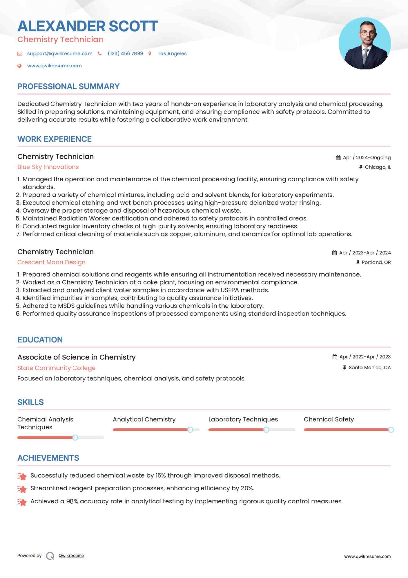 Chemistry Technician Resume Example