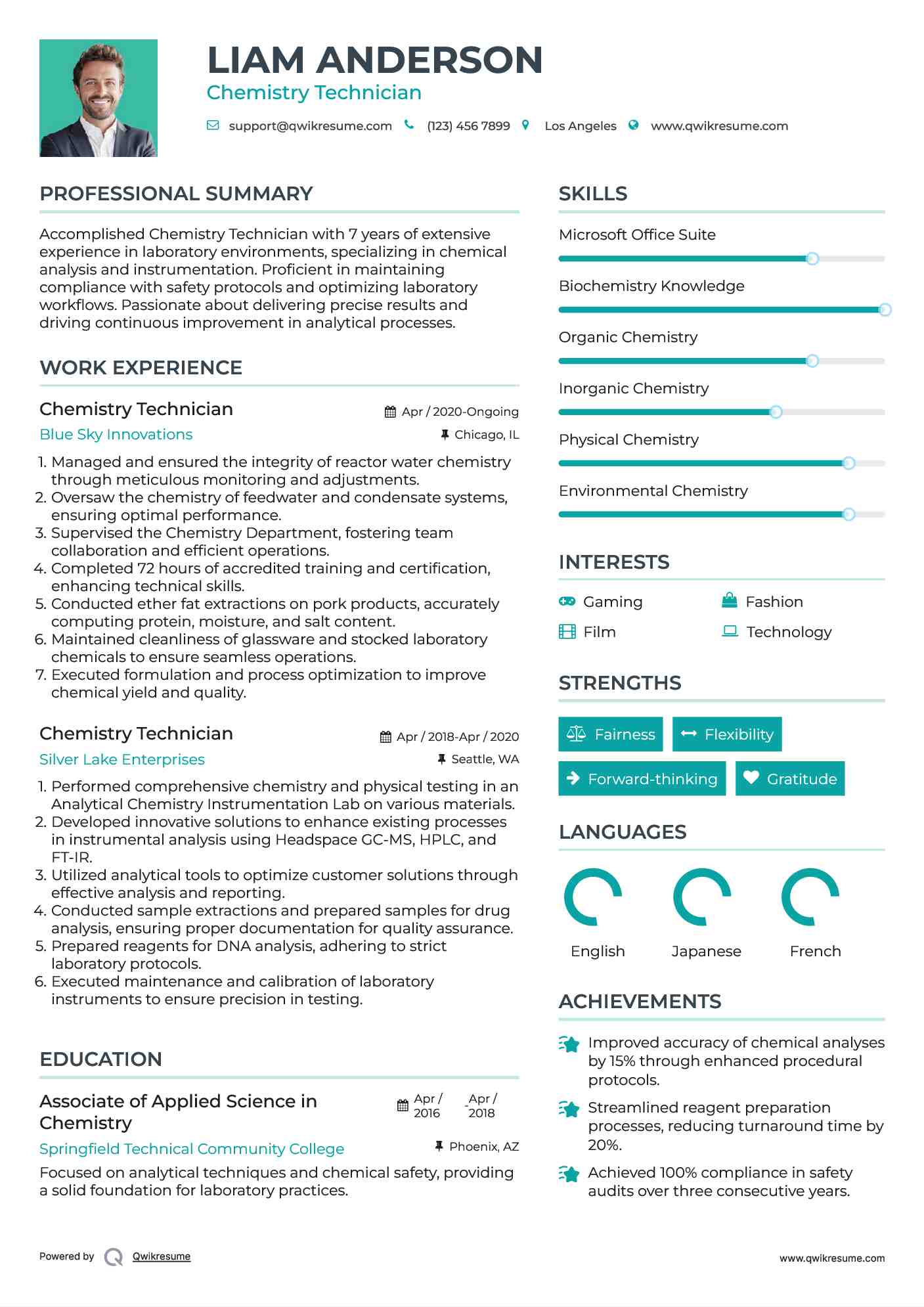 Chemistry Technician Resume Sample