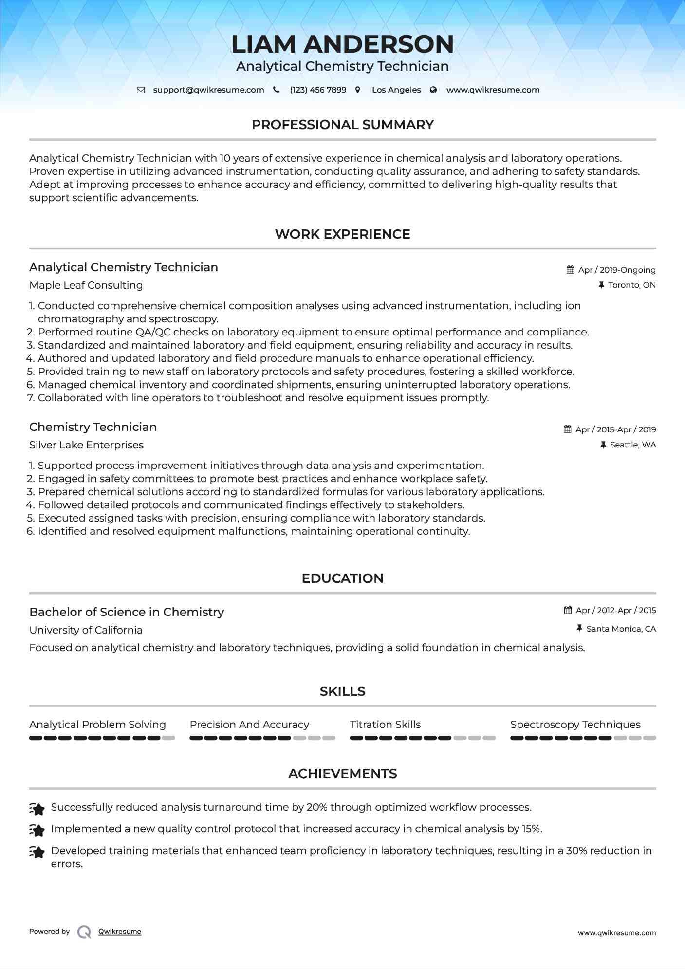 Analytical Chemistry Technician
 Resume Sample