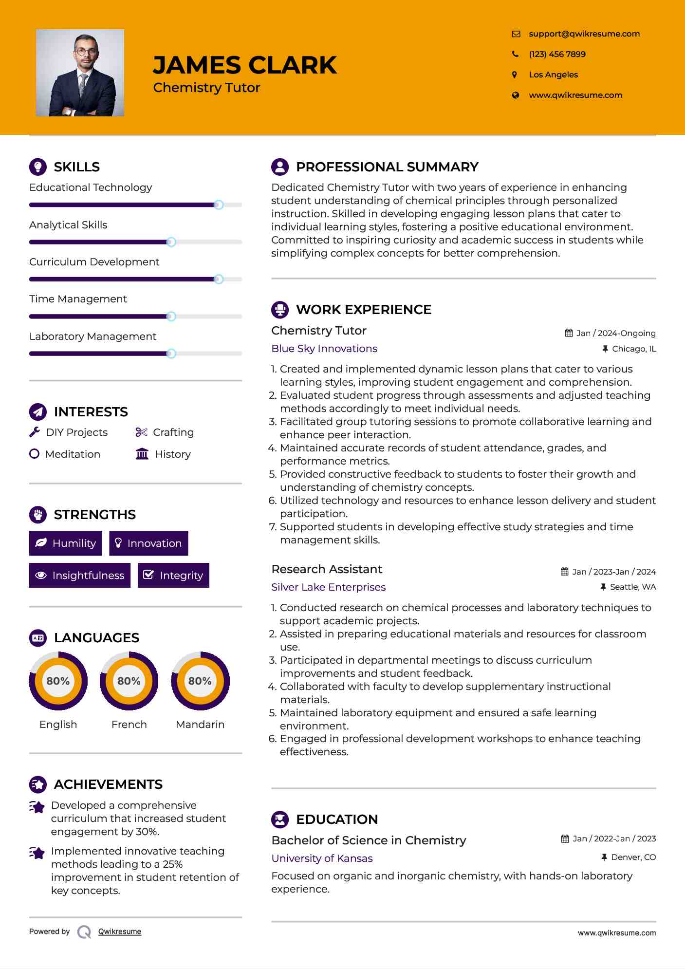 Chemistry Tutor Resume Format