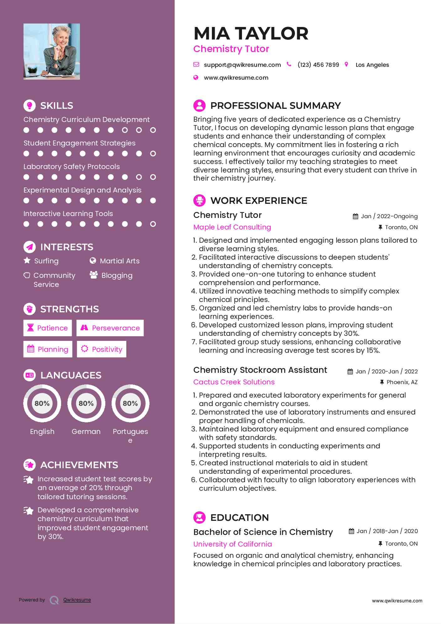 Chemistry Tutor Resume Model