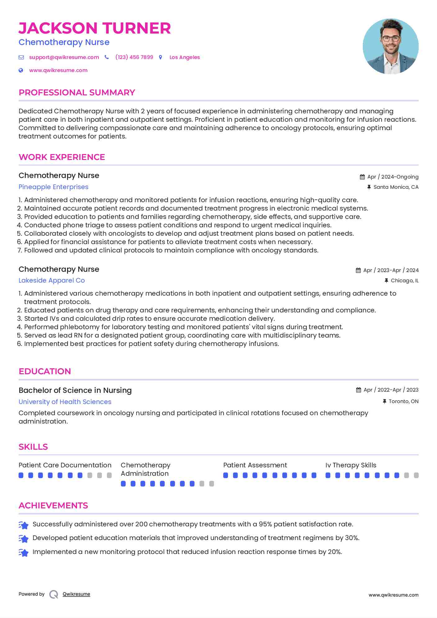 Chemotherapy Nurse Resume Model